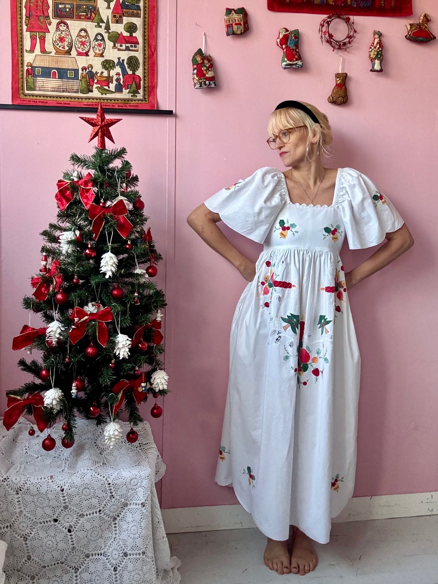 Christmas maxi dress with white ric rac