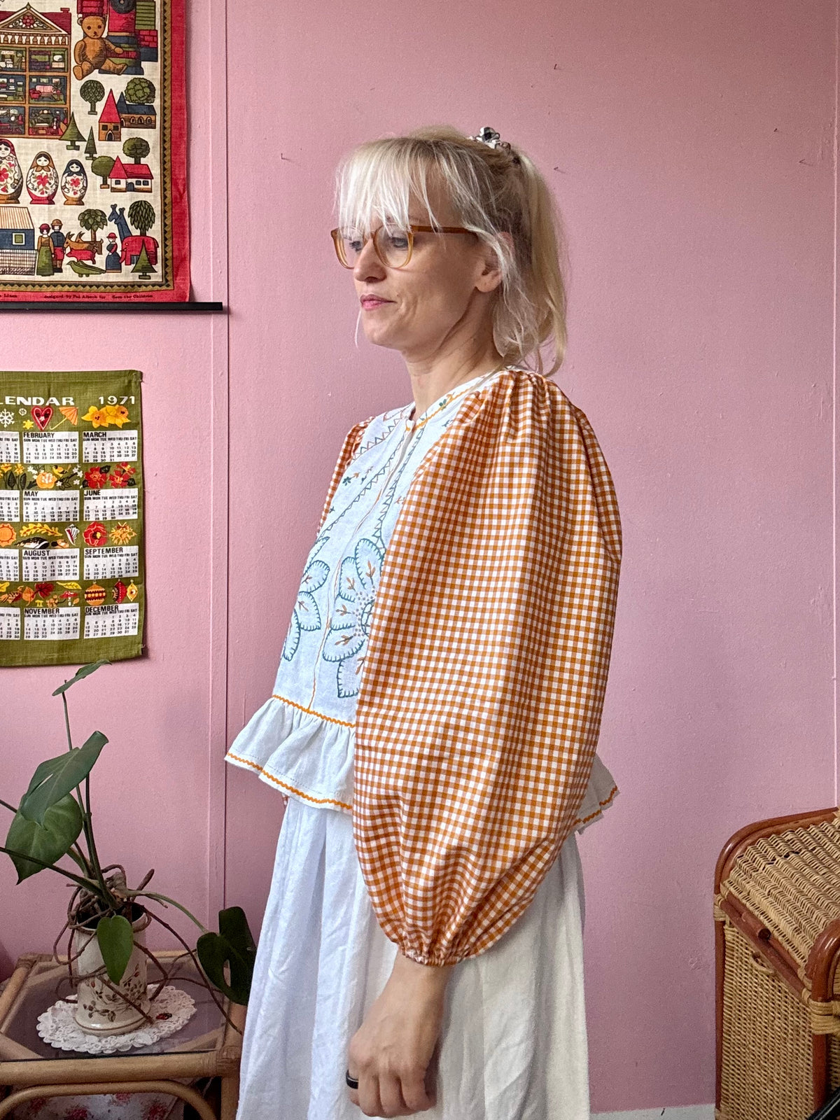 Gingham and floral blouse