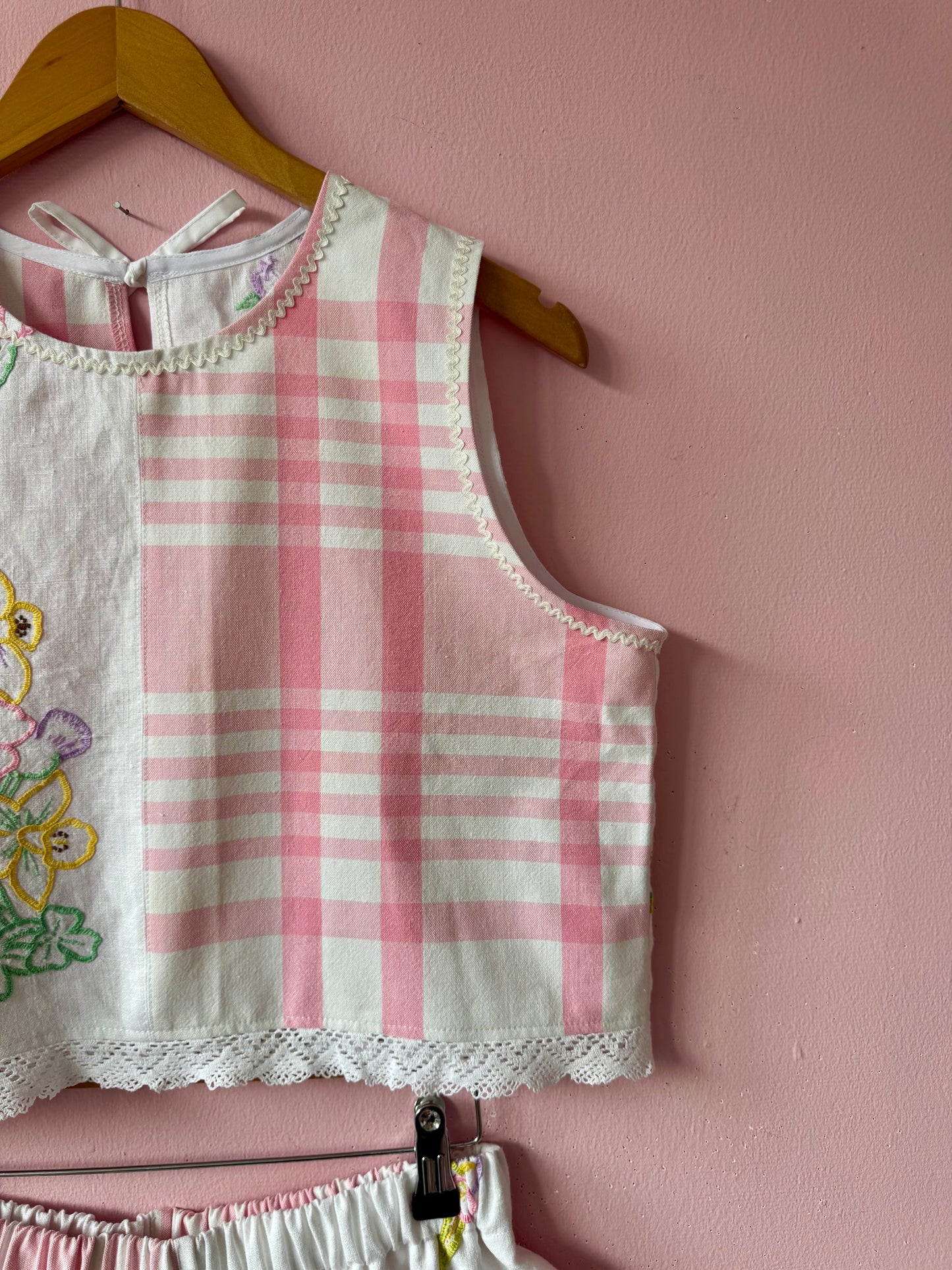 Pink check and floral shorts set