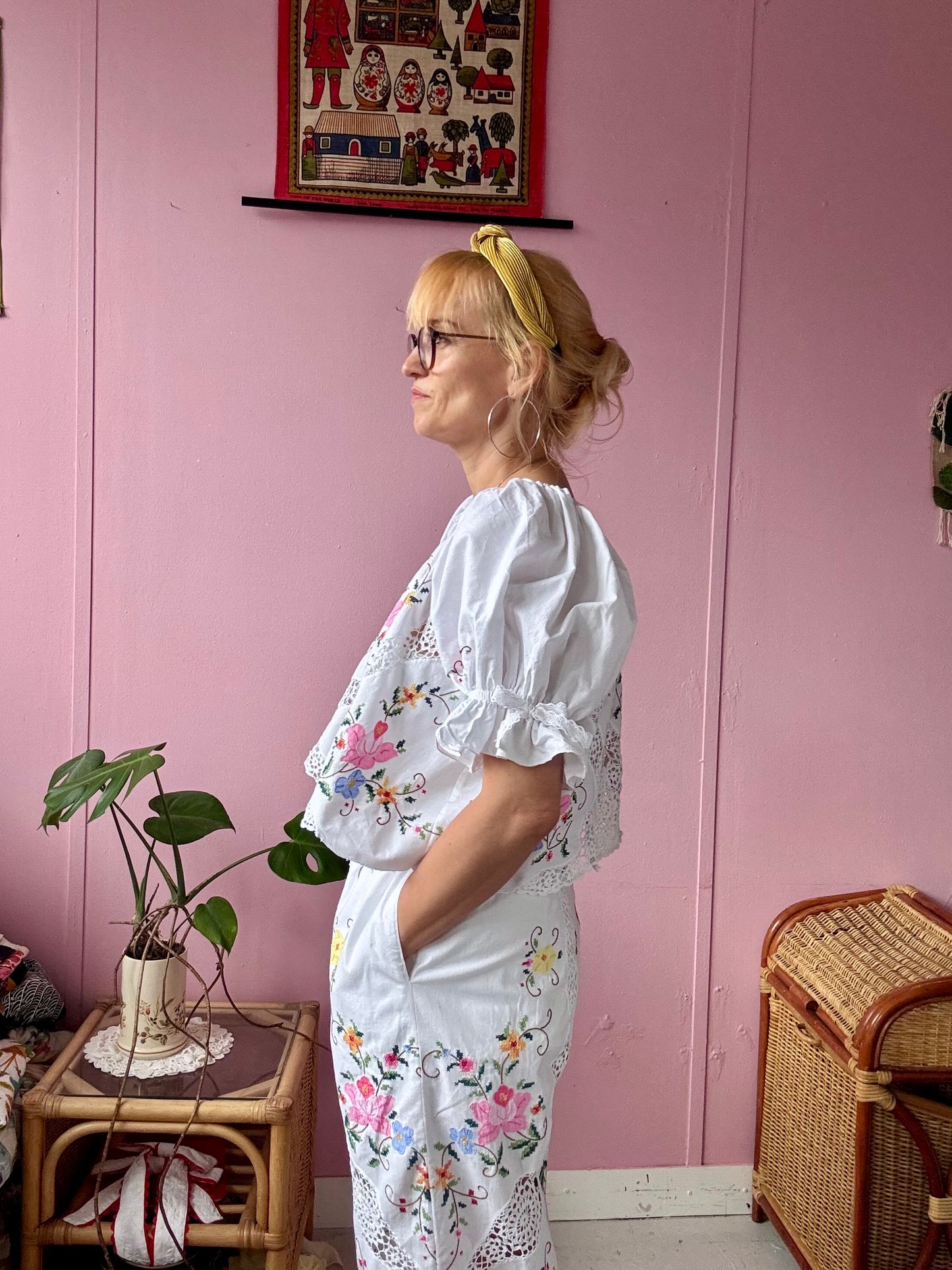 Trousers floral and lace twin set