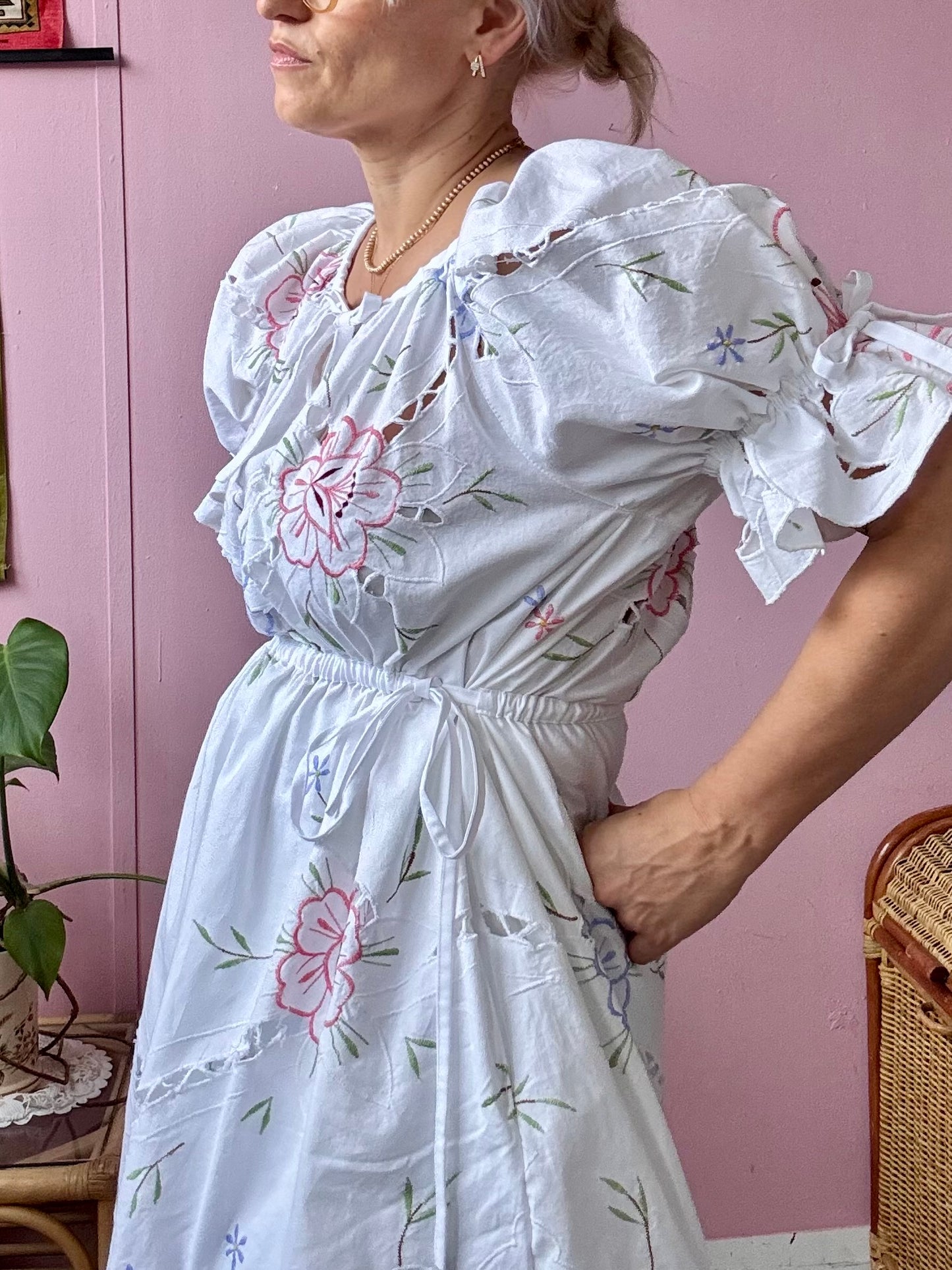 Floral embroidery mini dress