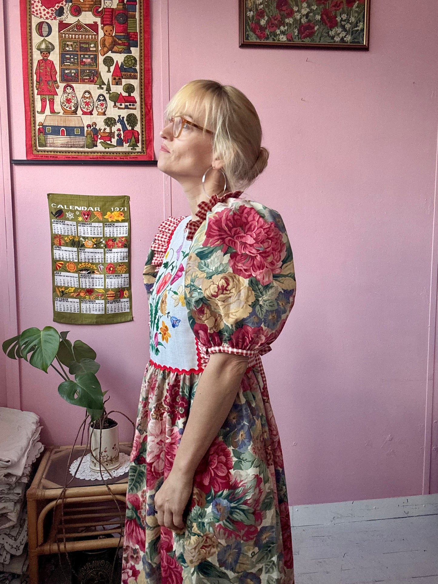 Sanderson print and gingham maxi dress