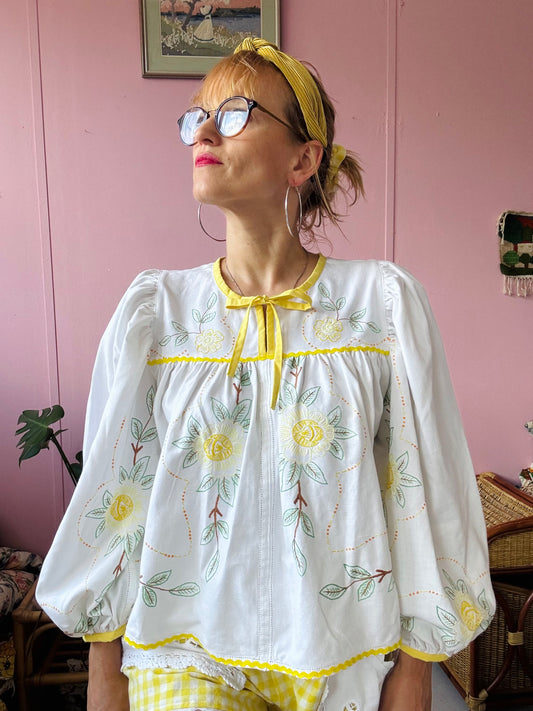 Yellow floral blouse with long sleeves