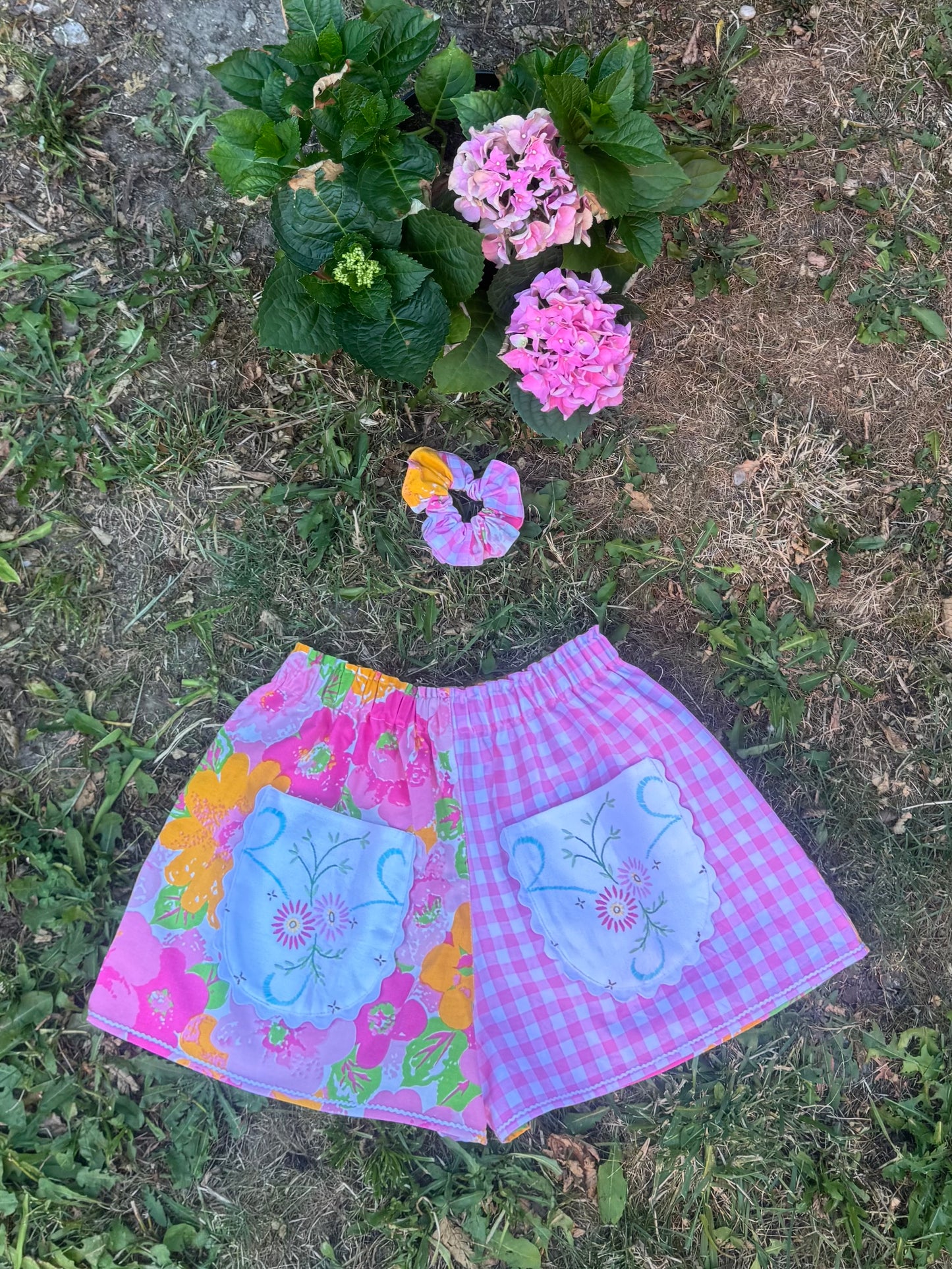 Pink gingham and floral shorts