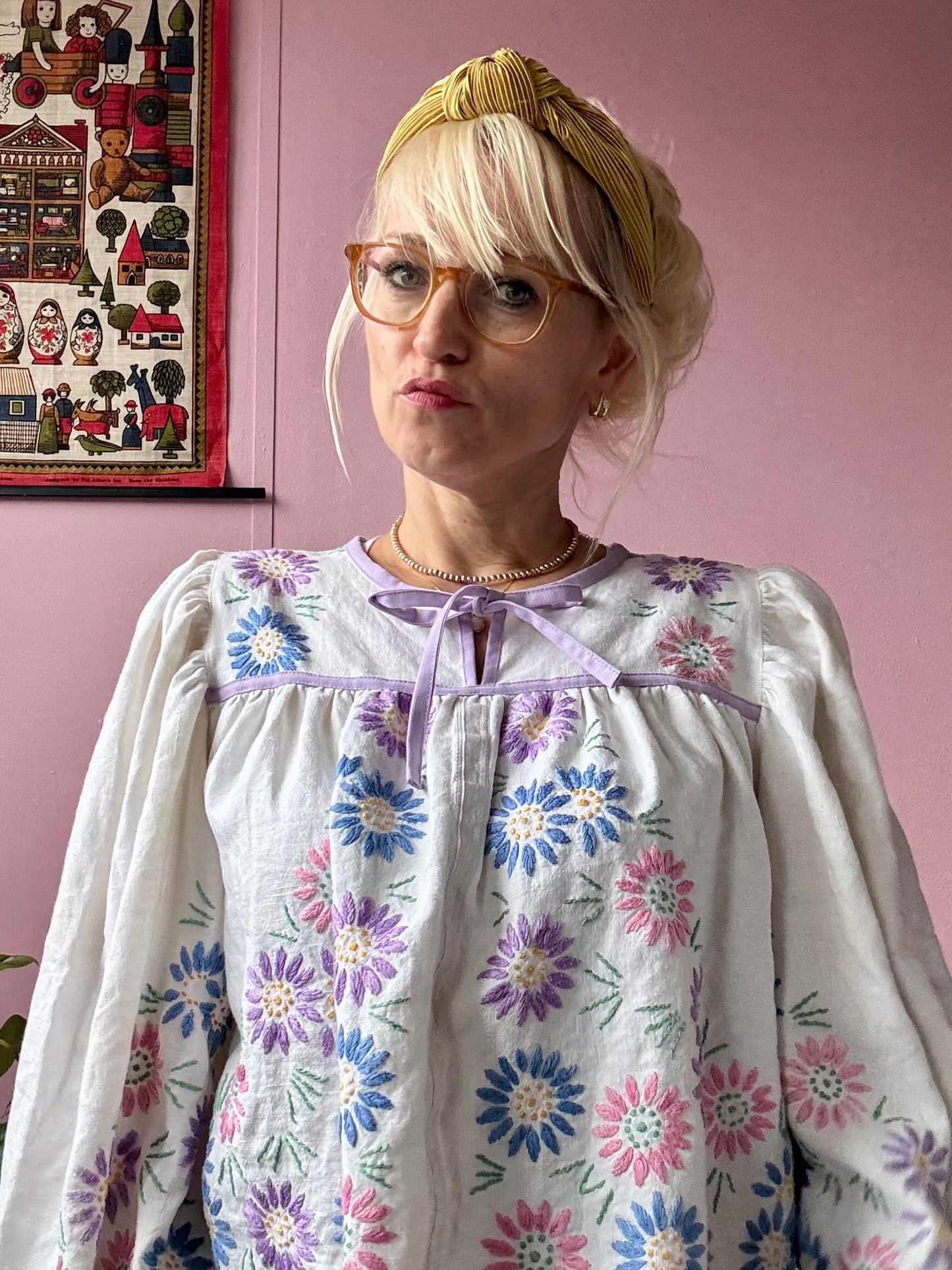 Floral hand embroidery blouse