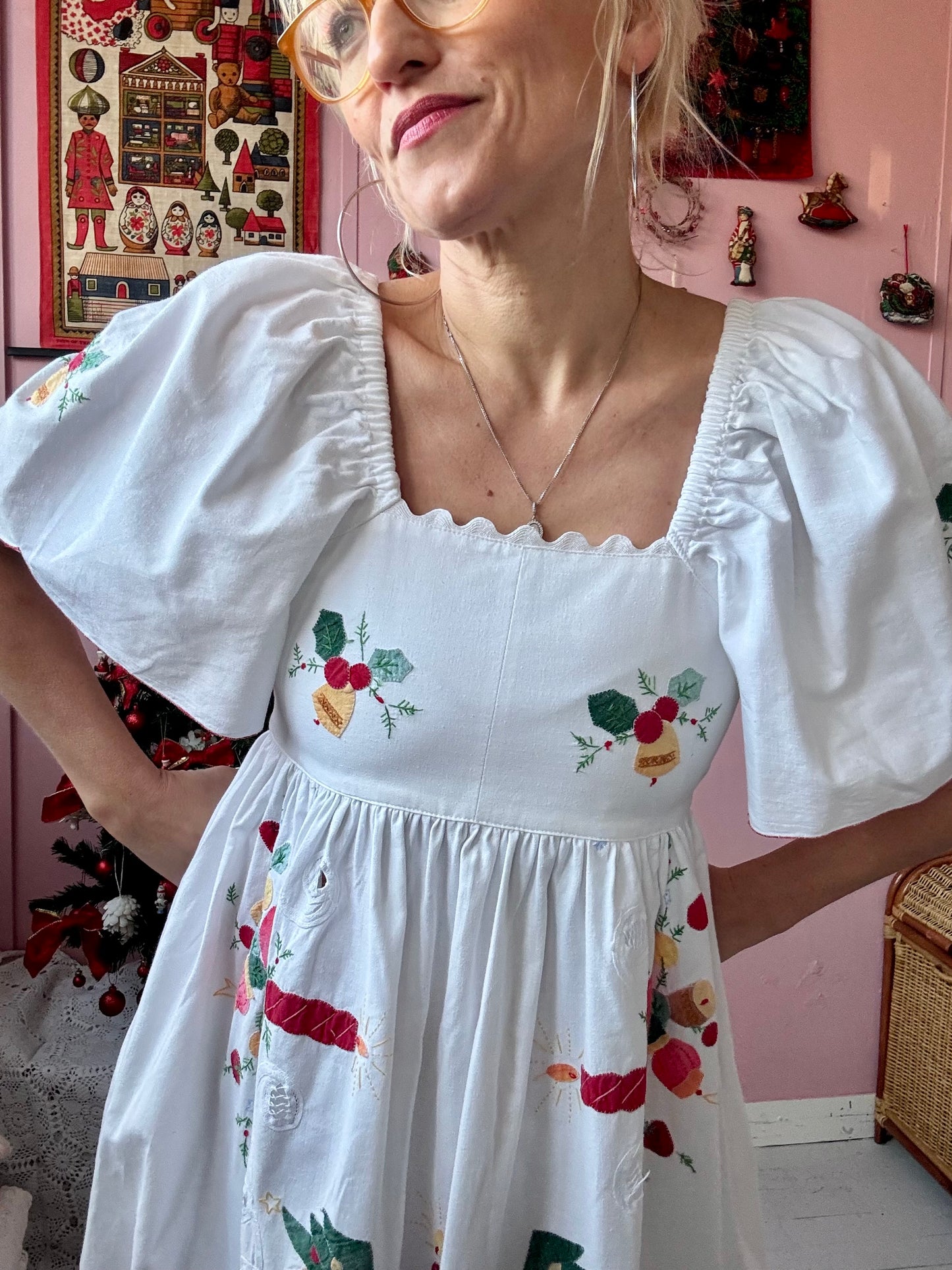 Christmas maxi dress with white ric rac