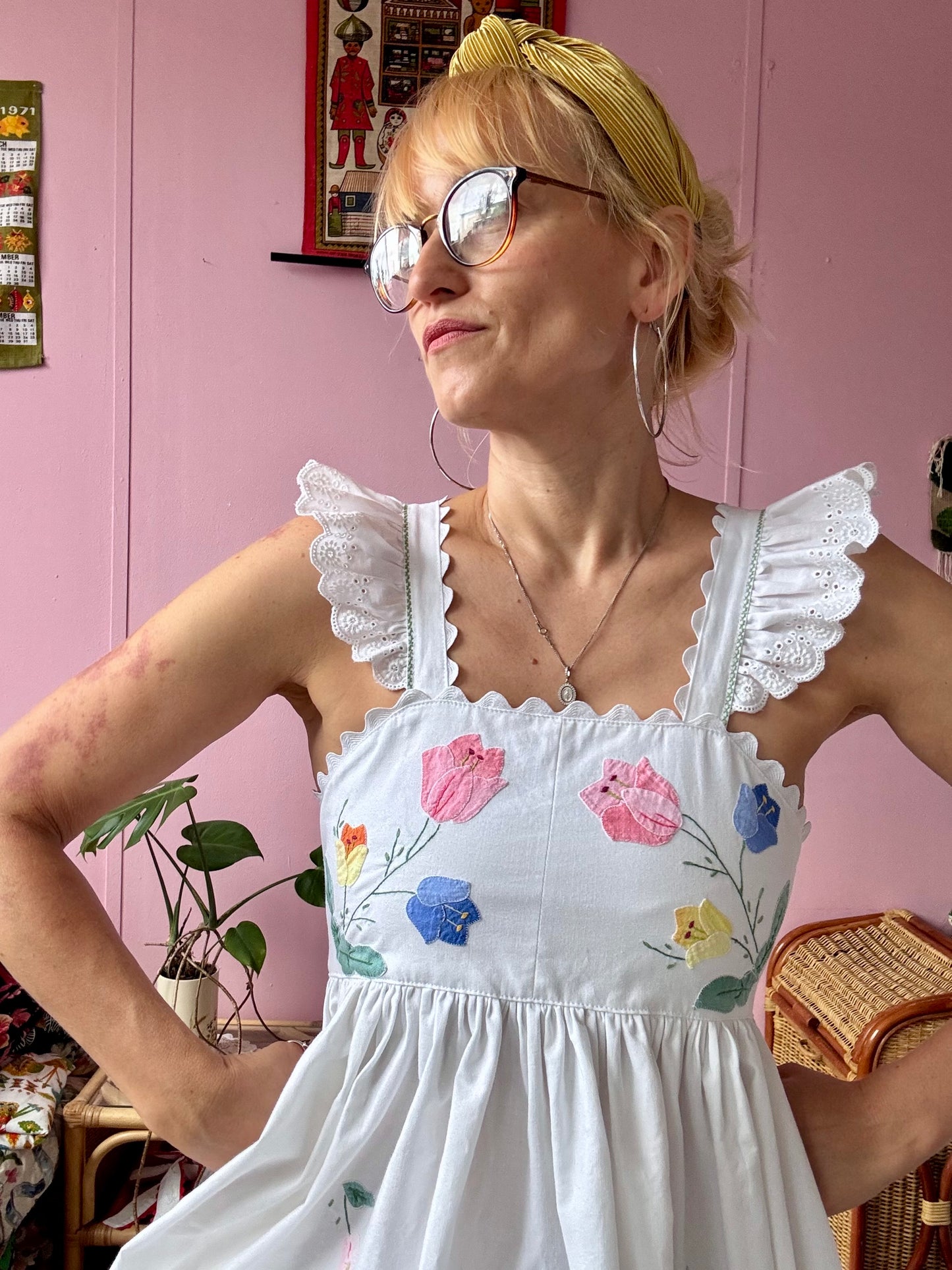 Floral maxi dress made from 2 vintage tablecloths