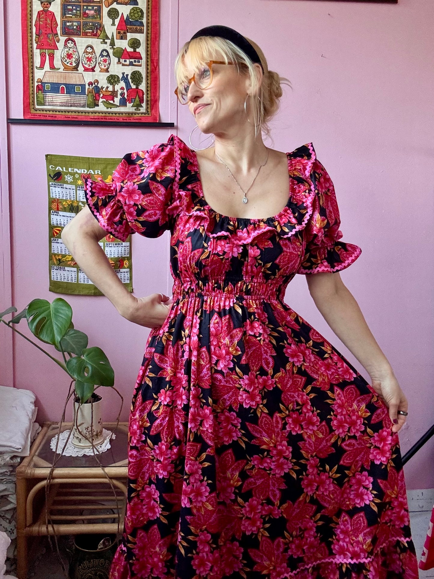 Black and pink floral dress