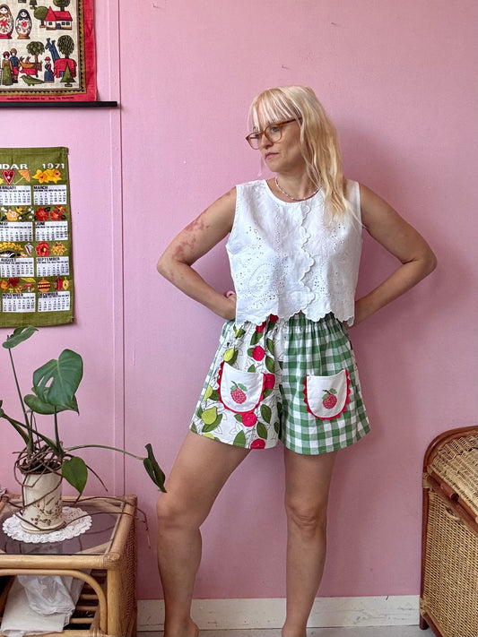 Green gingham and fruity shorts