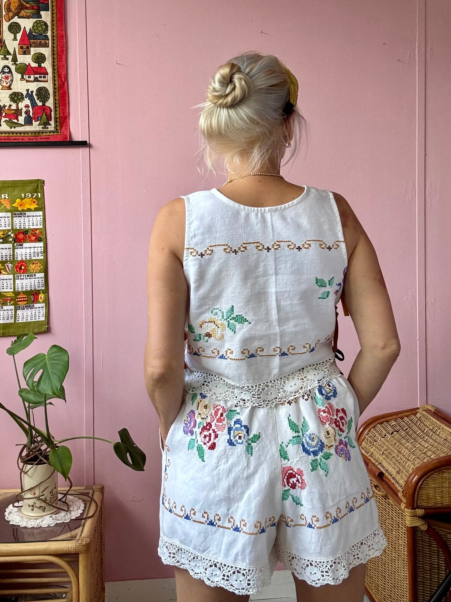 Linen shorts set with side bows