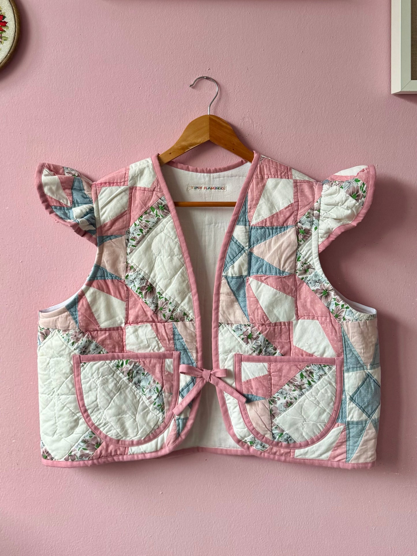 Pink/blue patchwork vest with sleeves