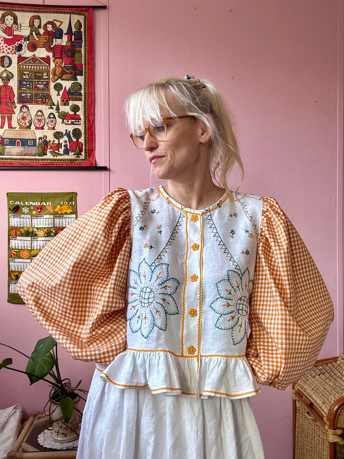 Gingham and floral blouse