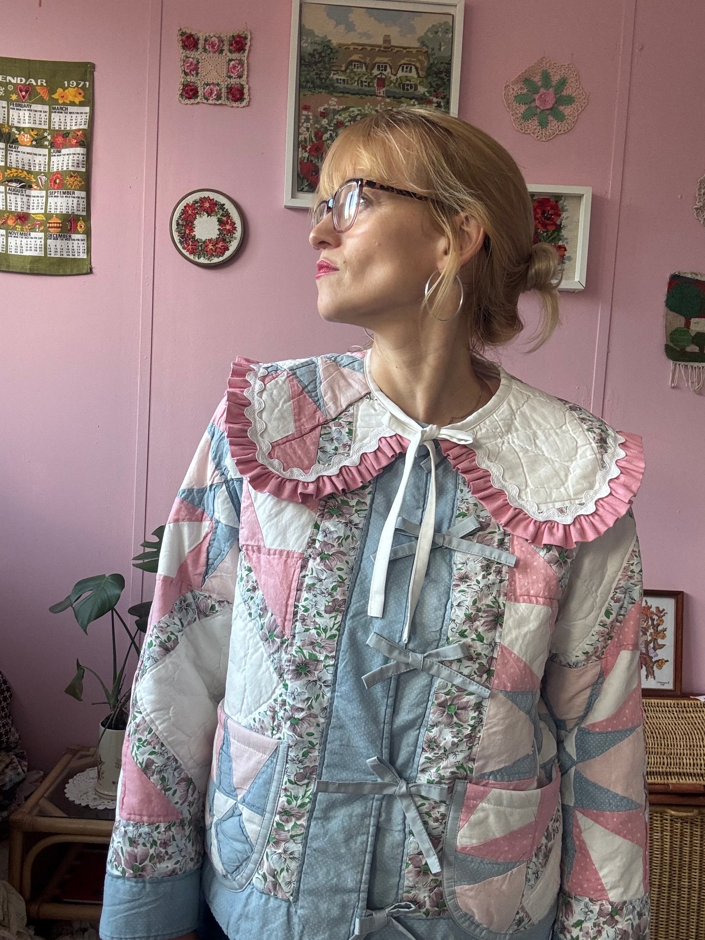 Pink/blue/white patchwork jacket