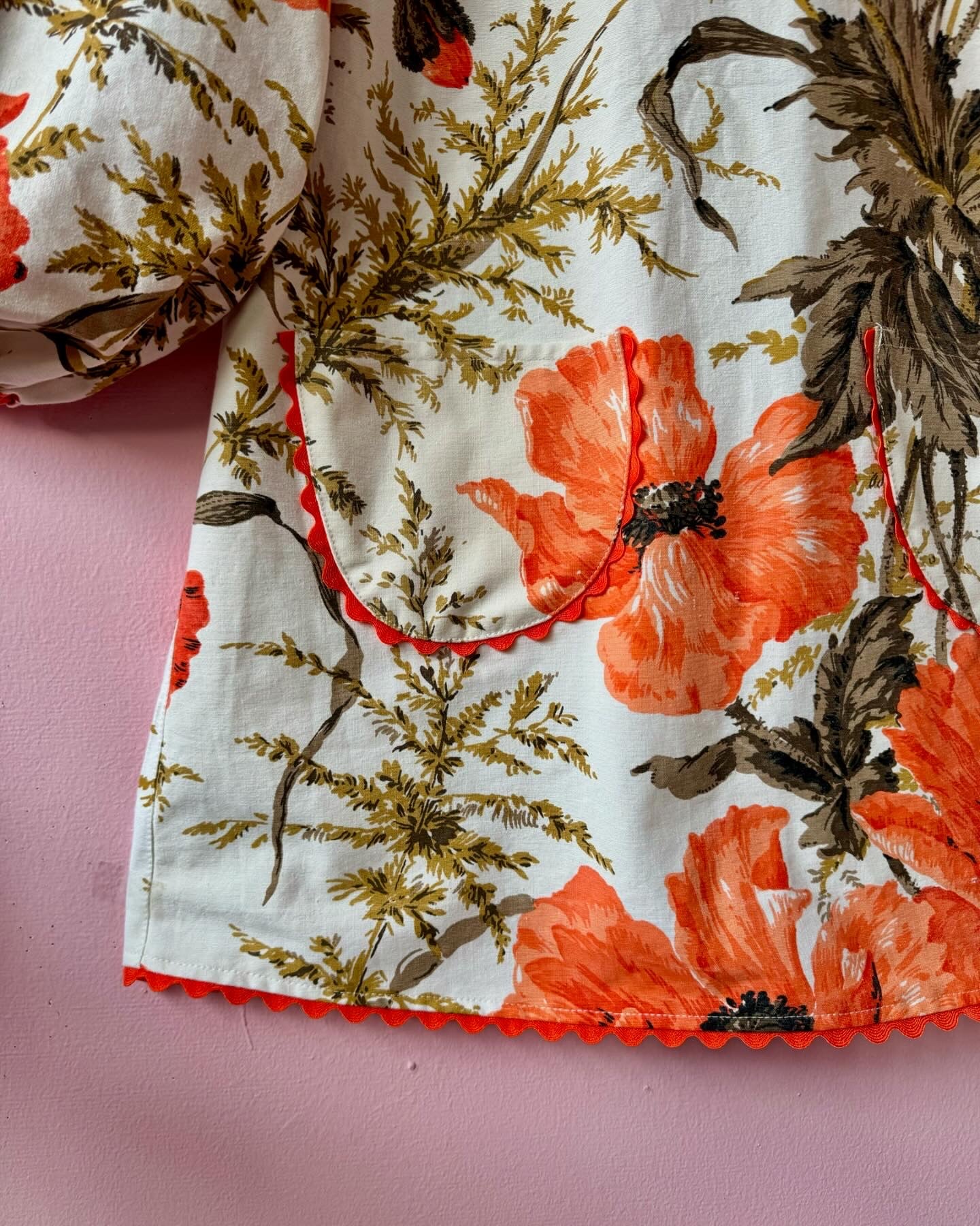 Orange poppies mini dress with long sleeves