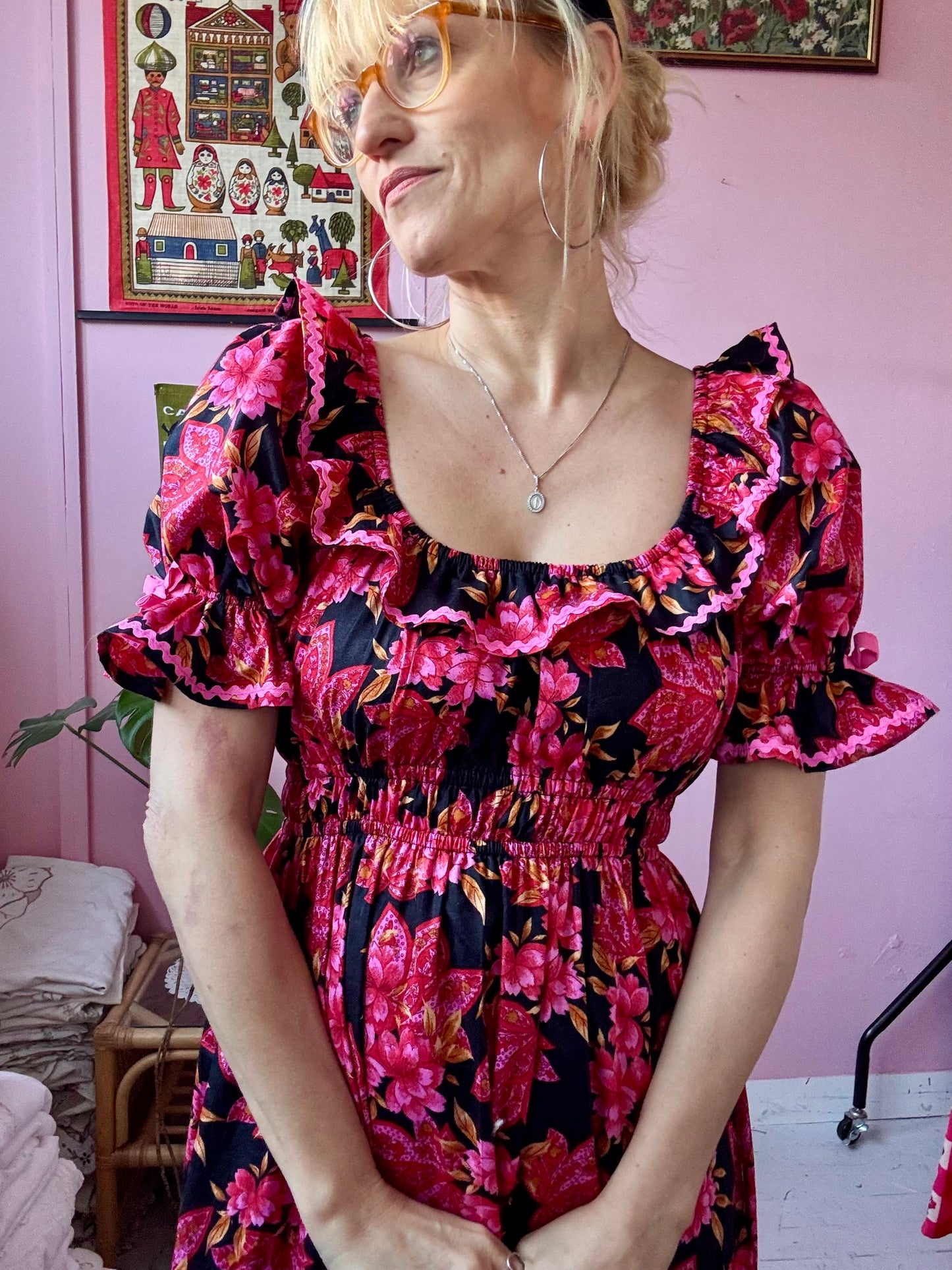 Black and pink floral dress