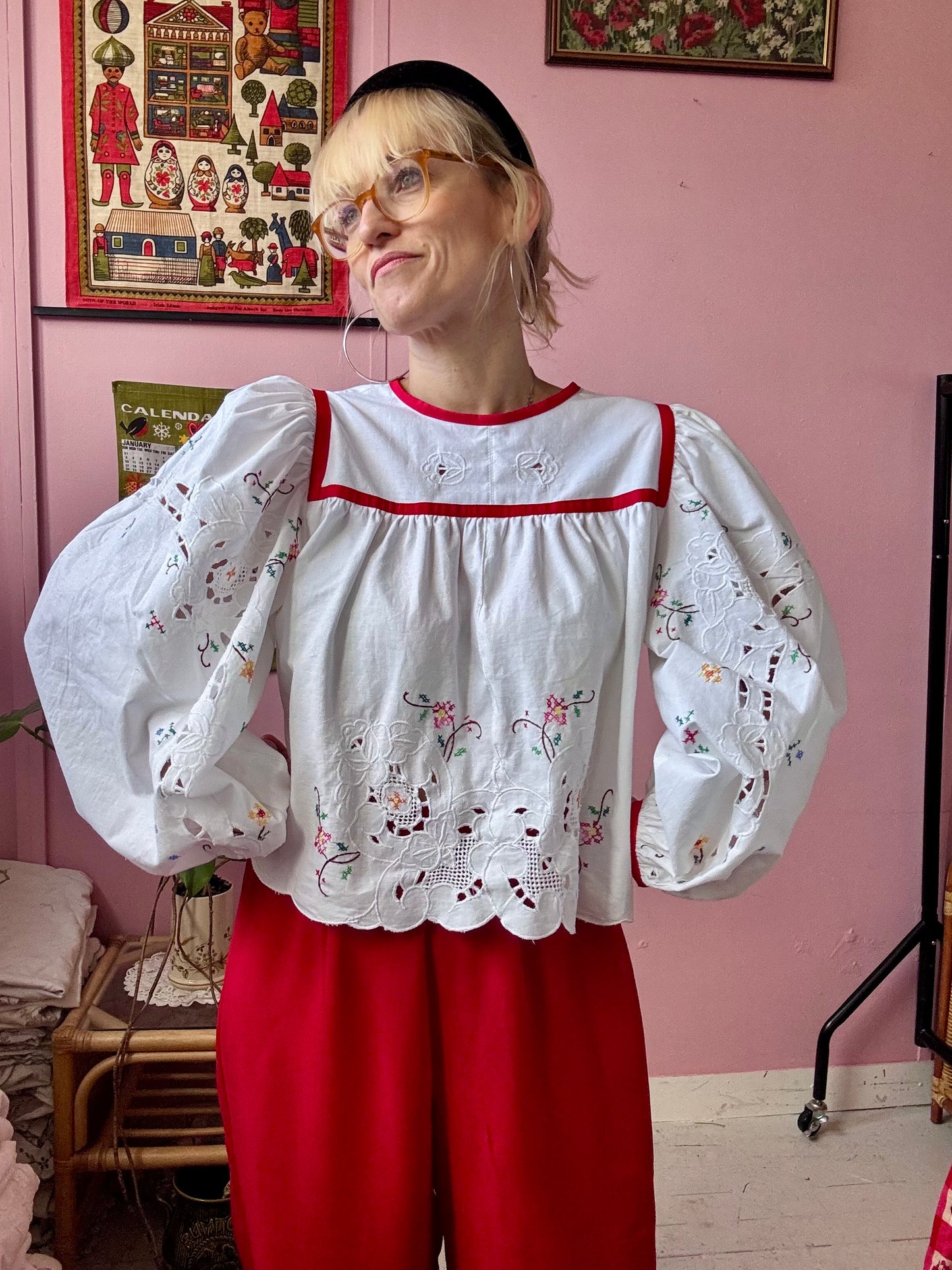 White blouse with hand embroidery
