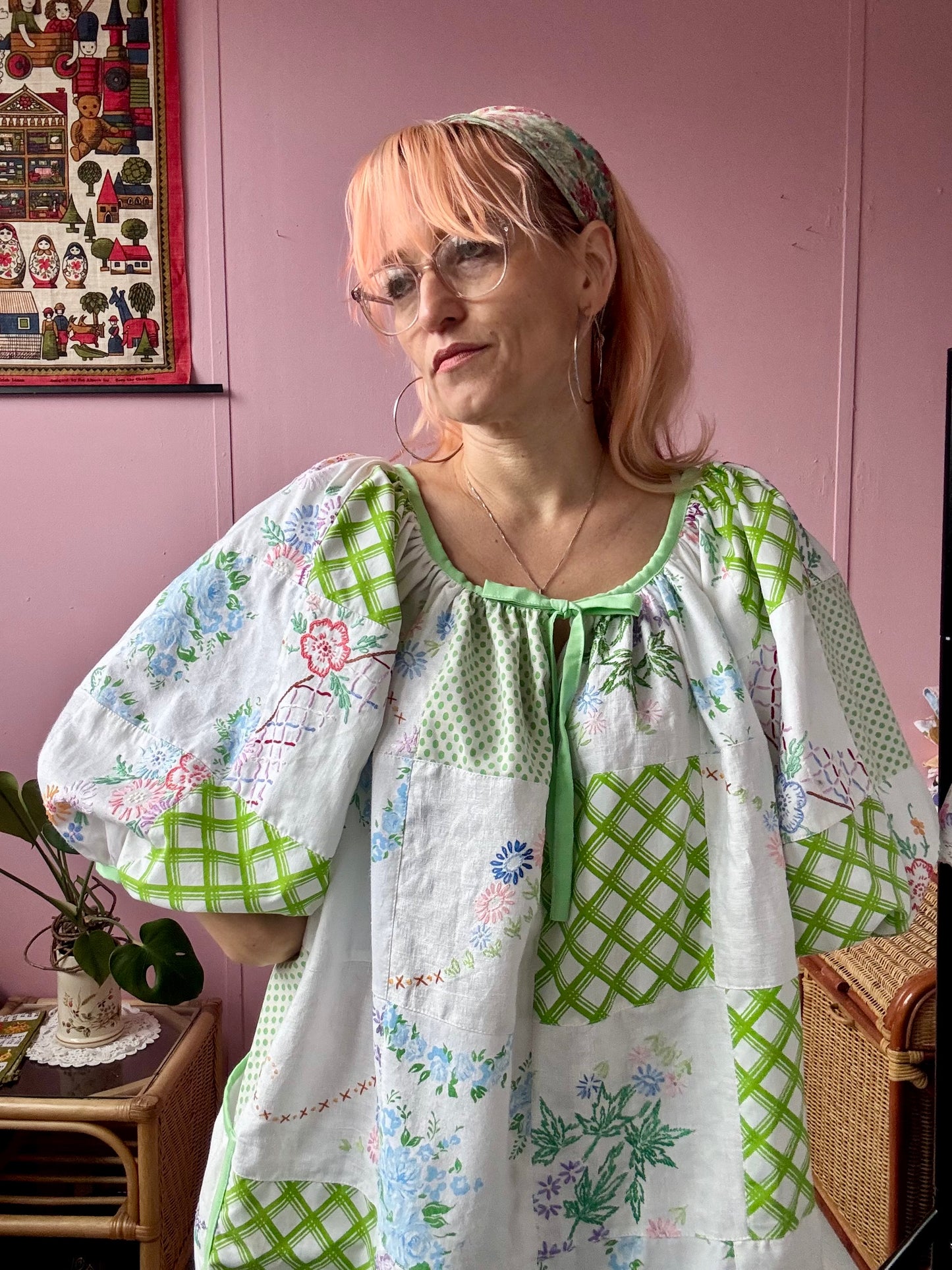 Green patchwork dress