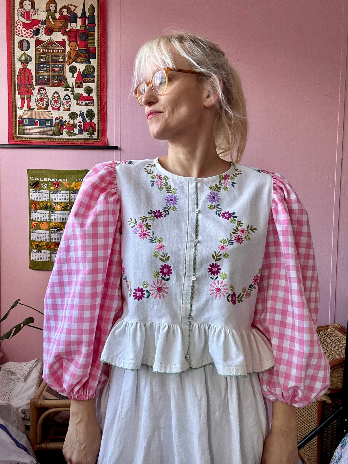 Floral and gingham blouse