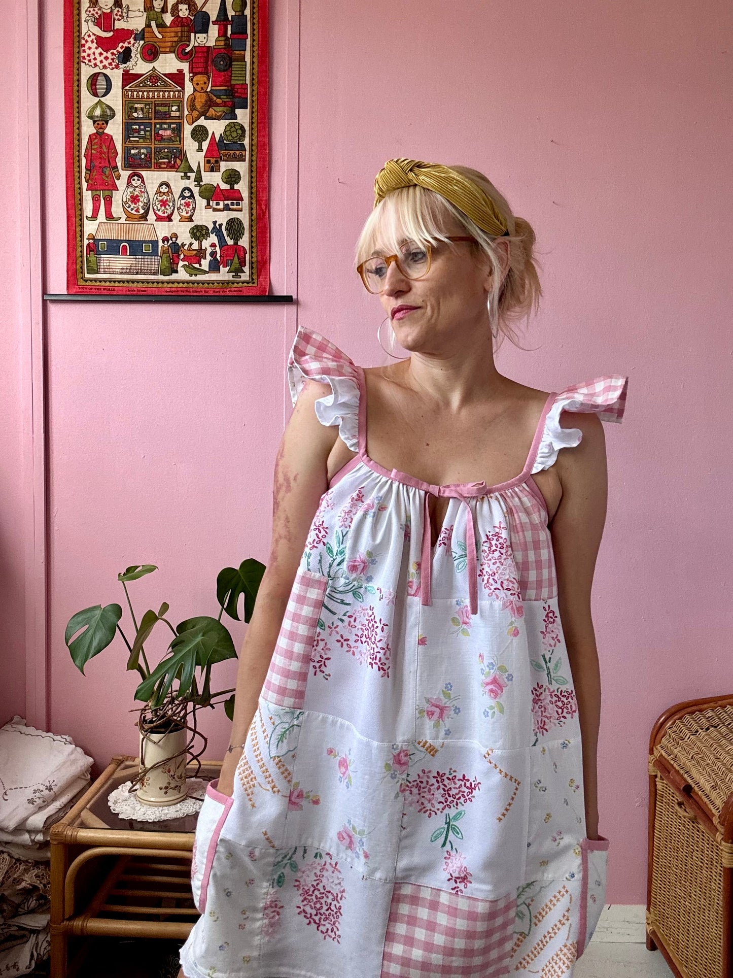 Pink patchwork mini dress