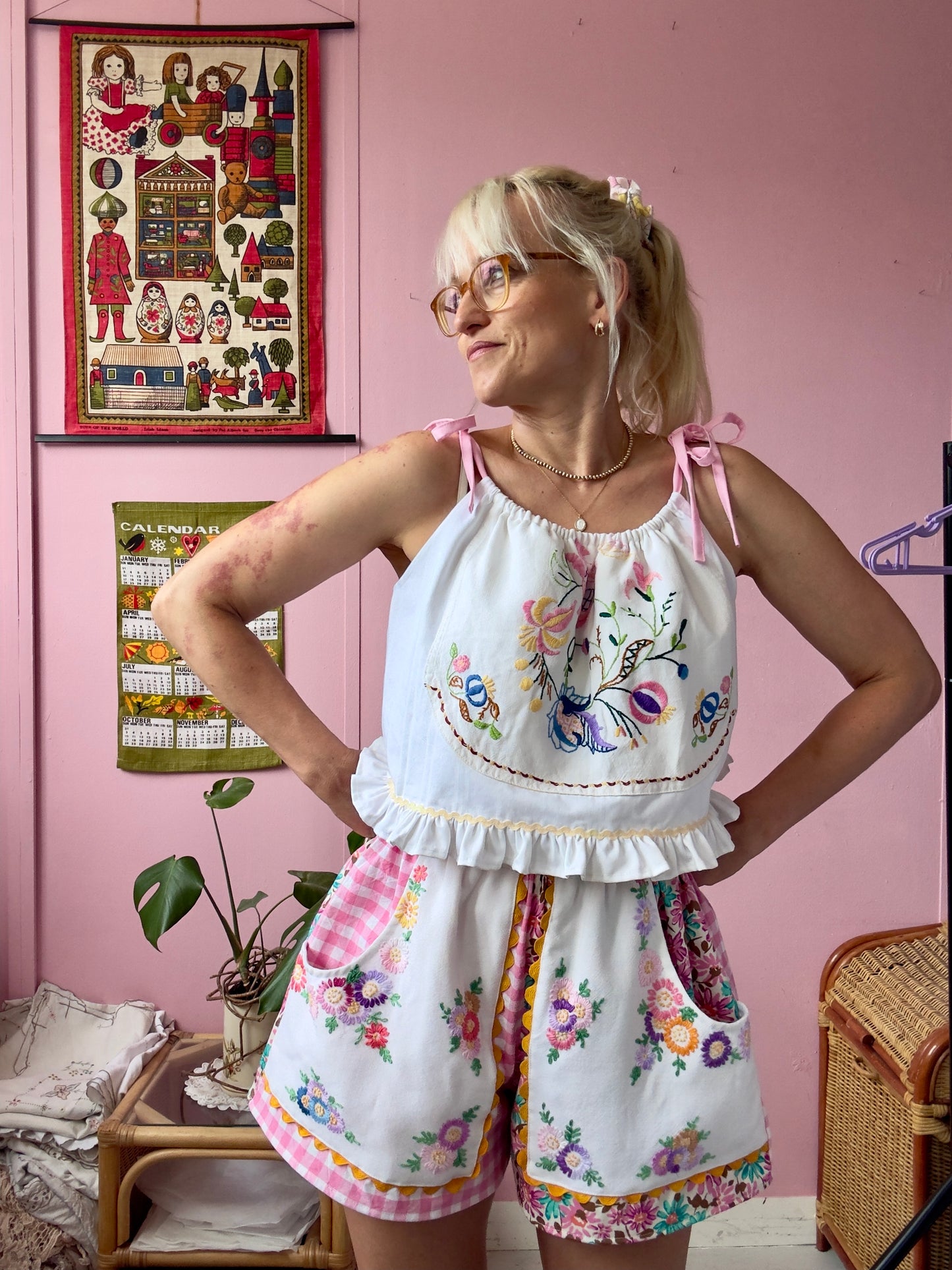 Pink gingham and floral shorts