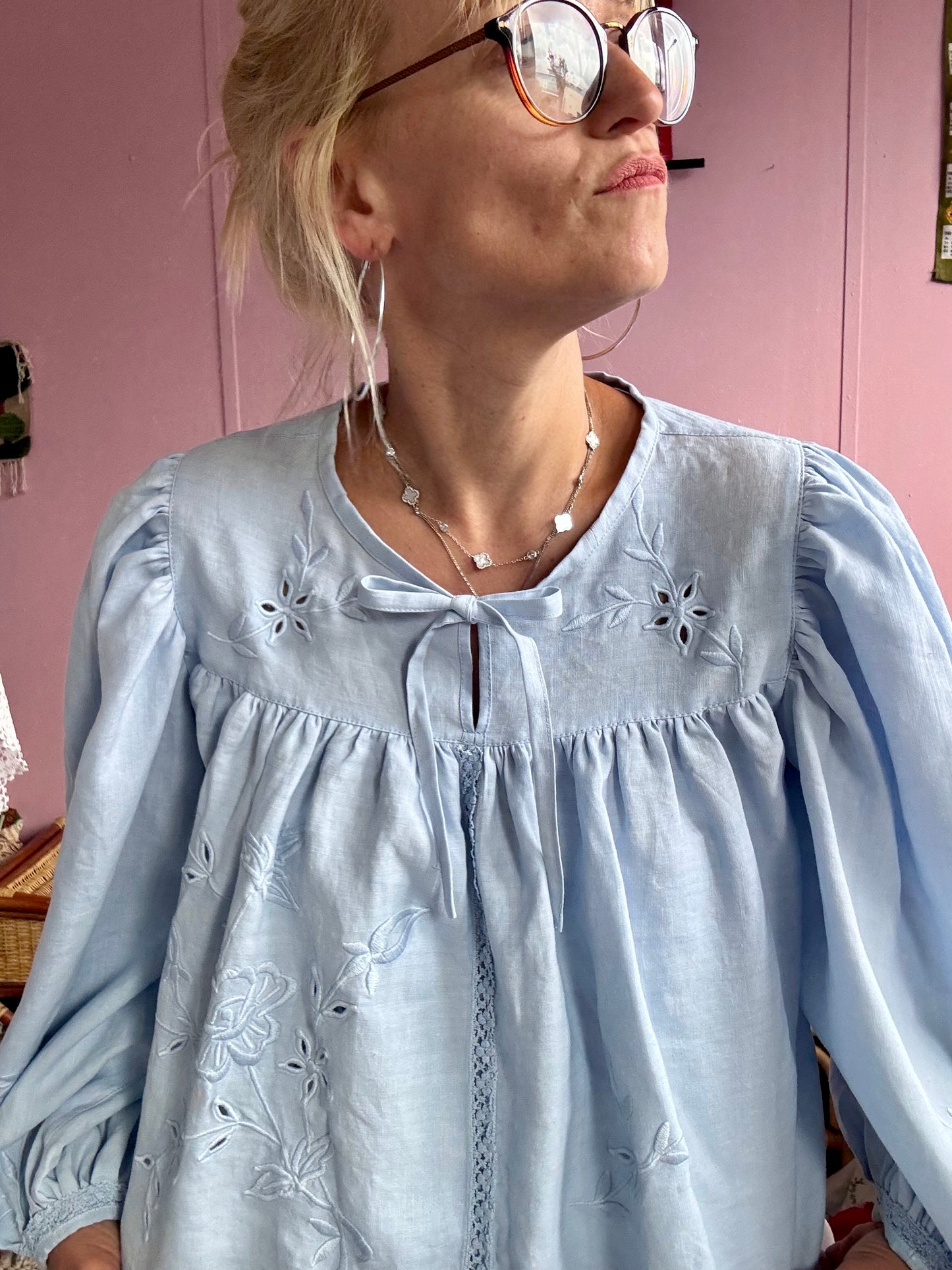 Light blue blouse with long sleeves
