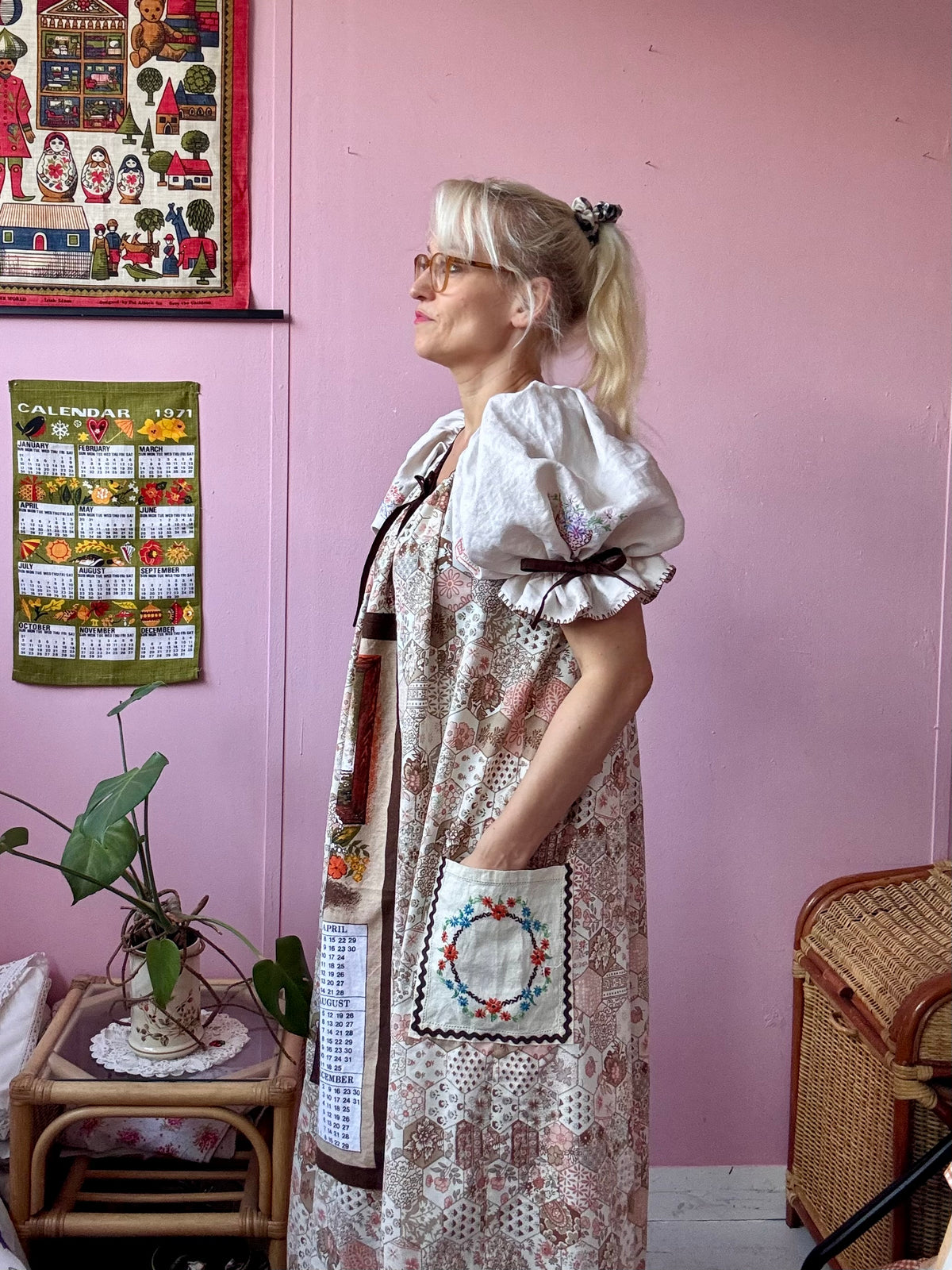 1984 vintage teatowel maxi dress