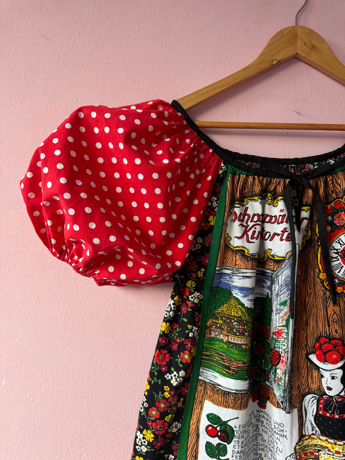 Vintage teatowel and polka dots short dress