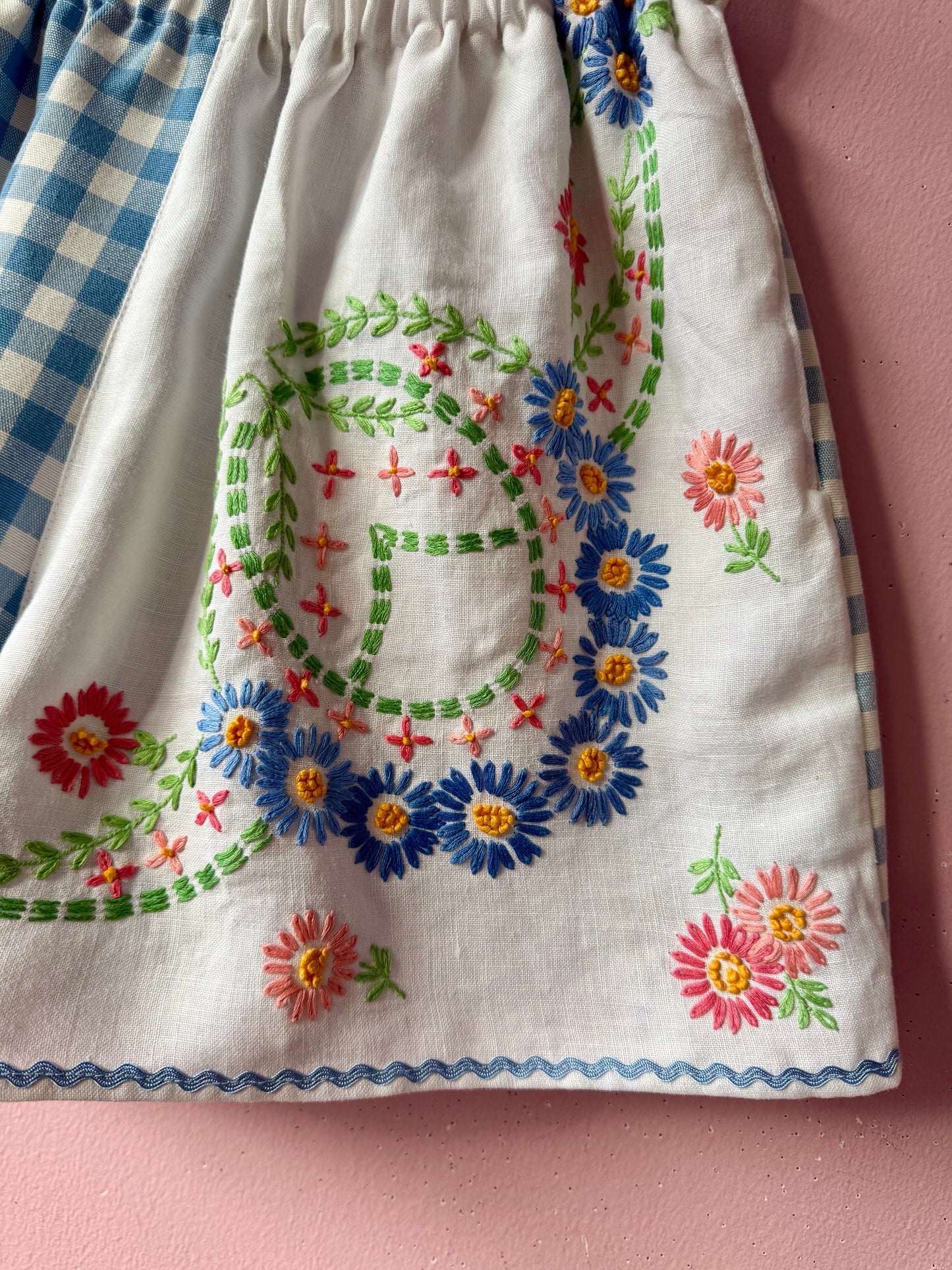 Blue gingham and embroidery shorts