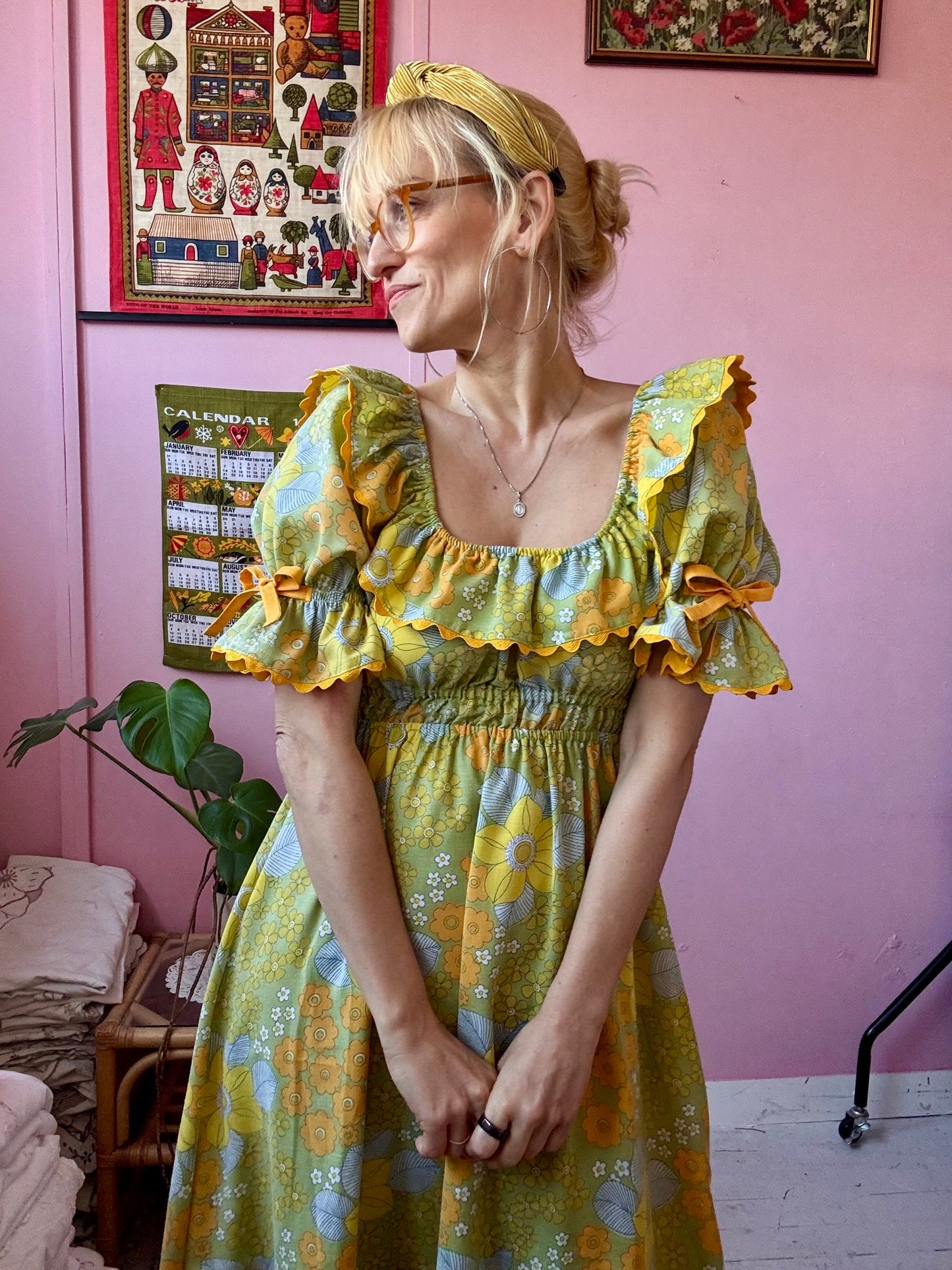 Green/yellow/orange floral dress