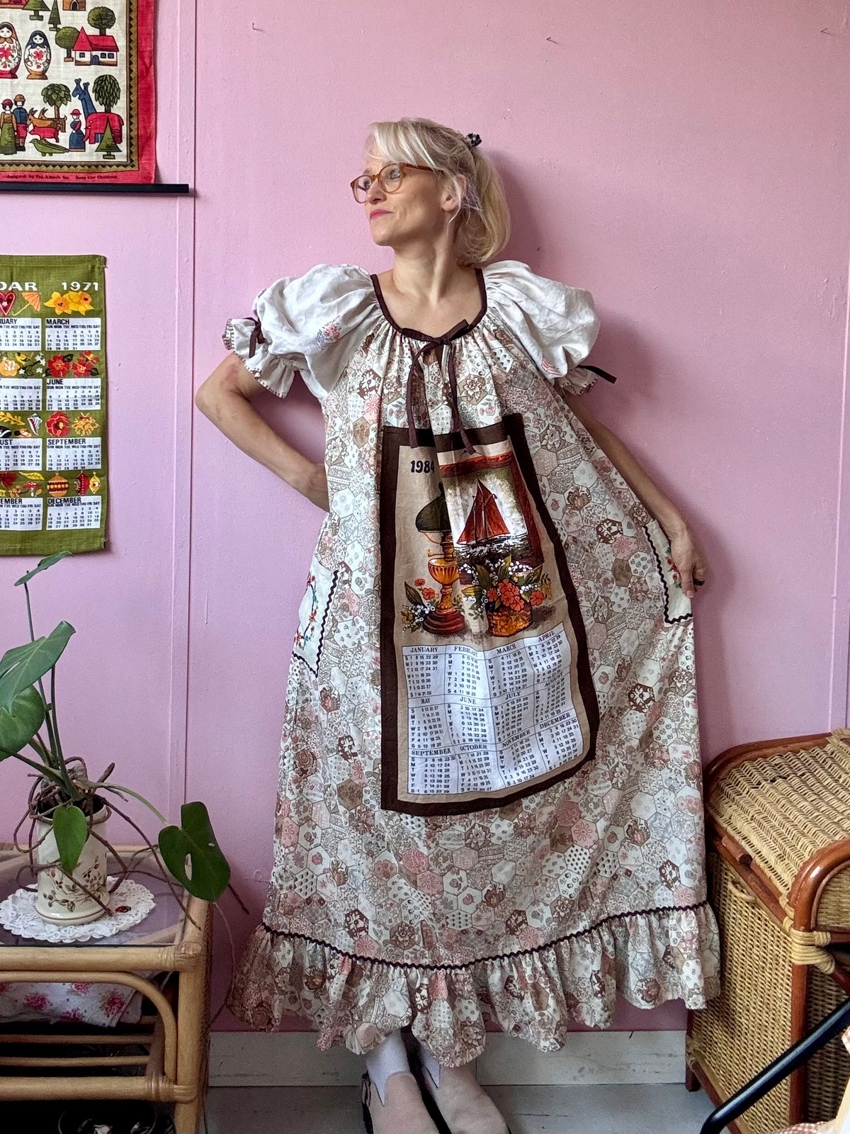 1984 vintage teatowel maxi dress