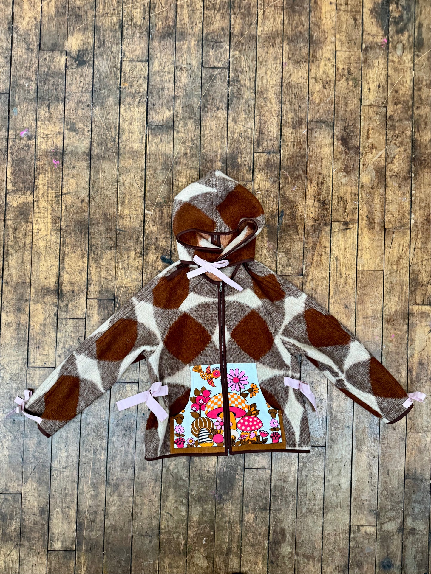 Brown wool blanket jacket with detachable hood