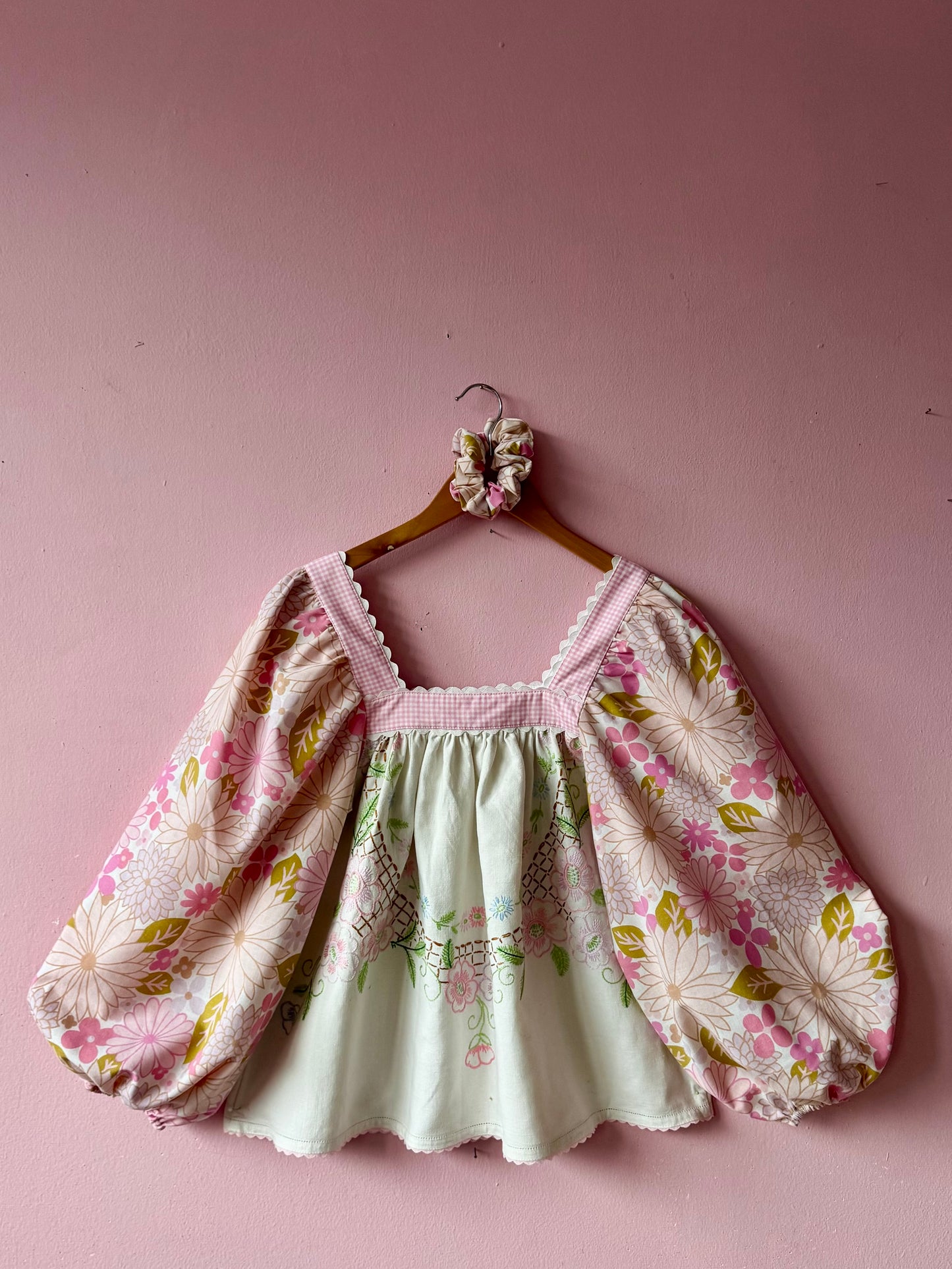 Pink floral and gingham blouse