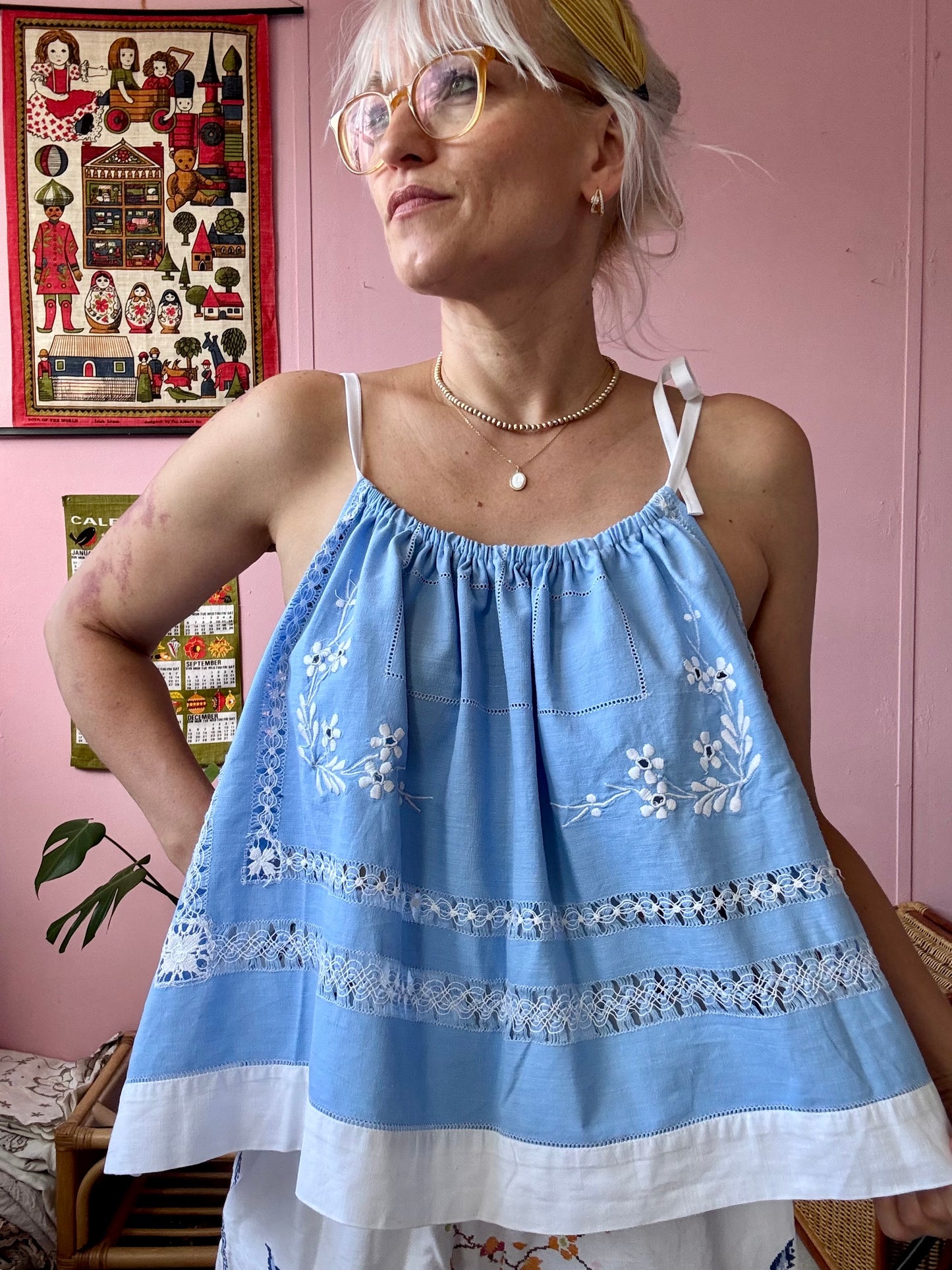 Blue and white top