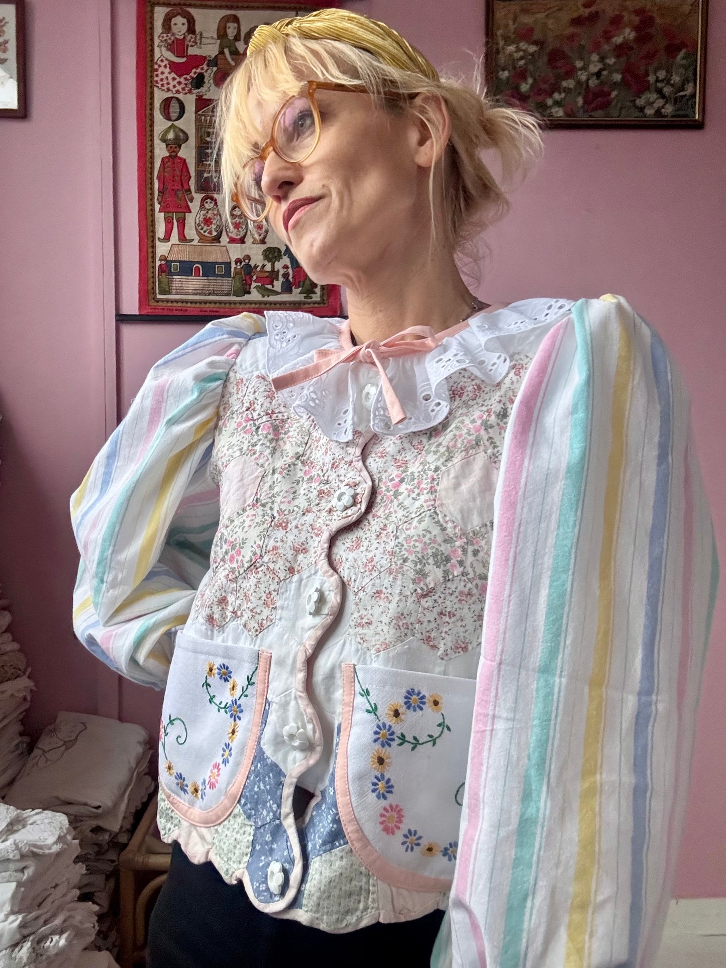 Patchwork and stripes blouse