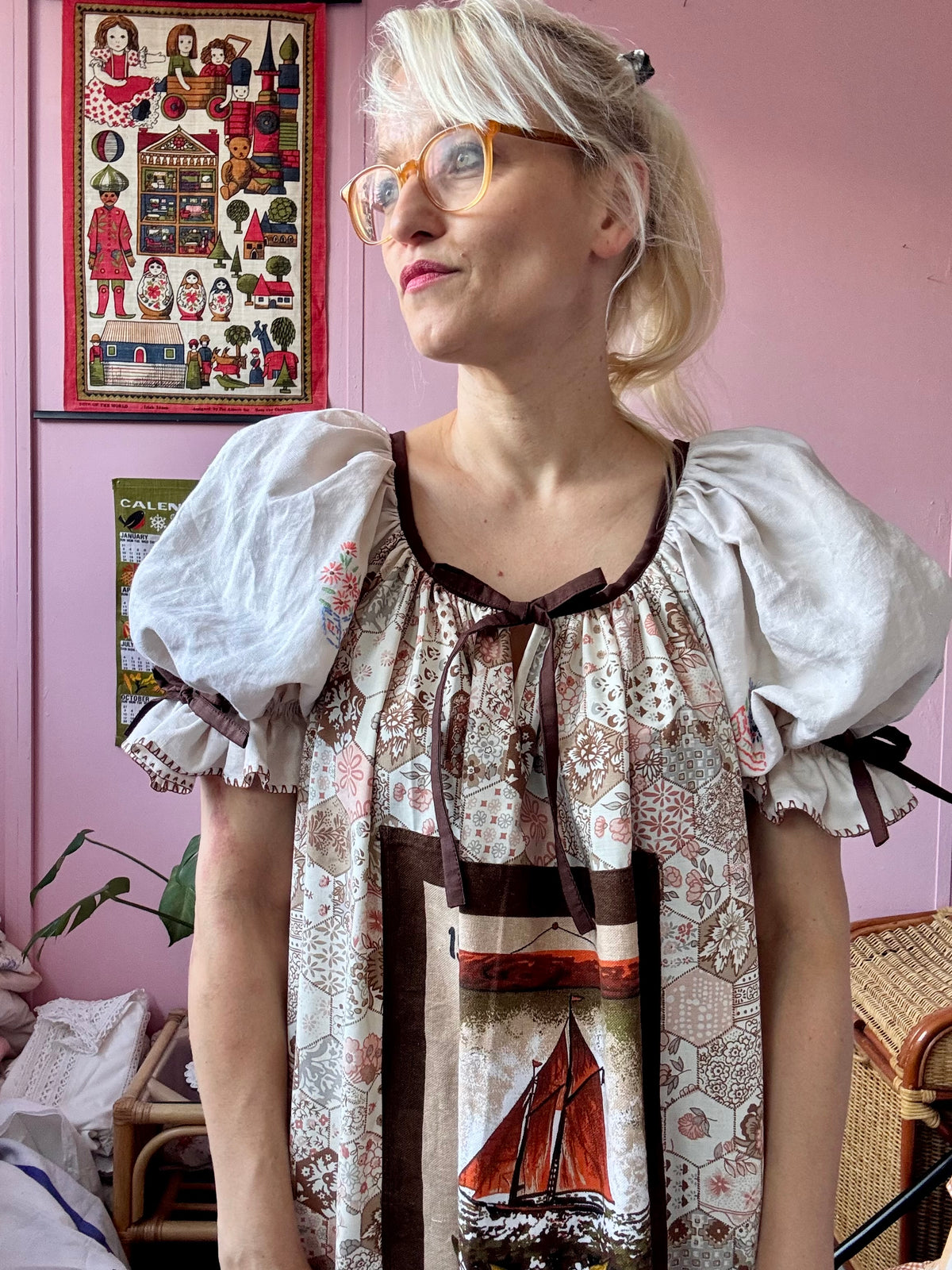 1984 vintage teatowel maxi dress