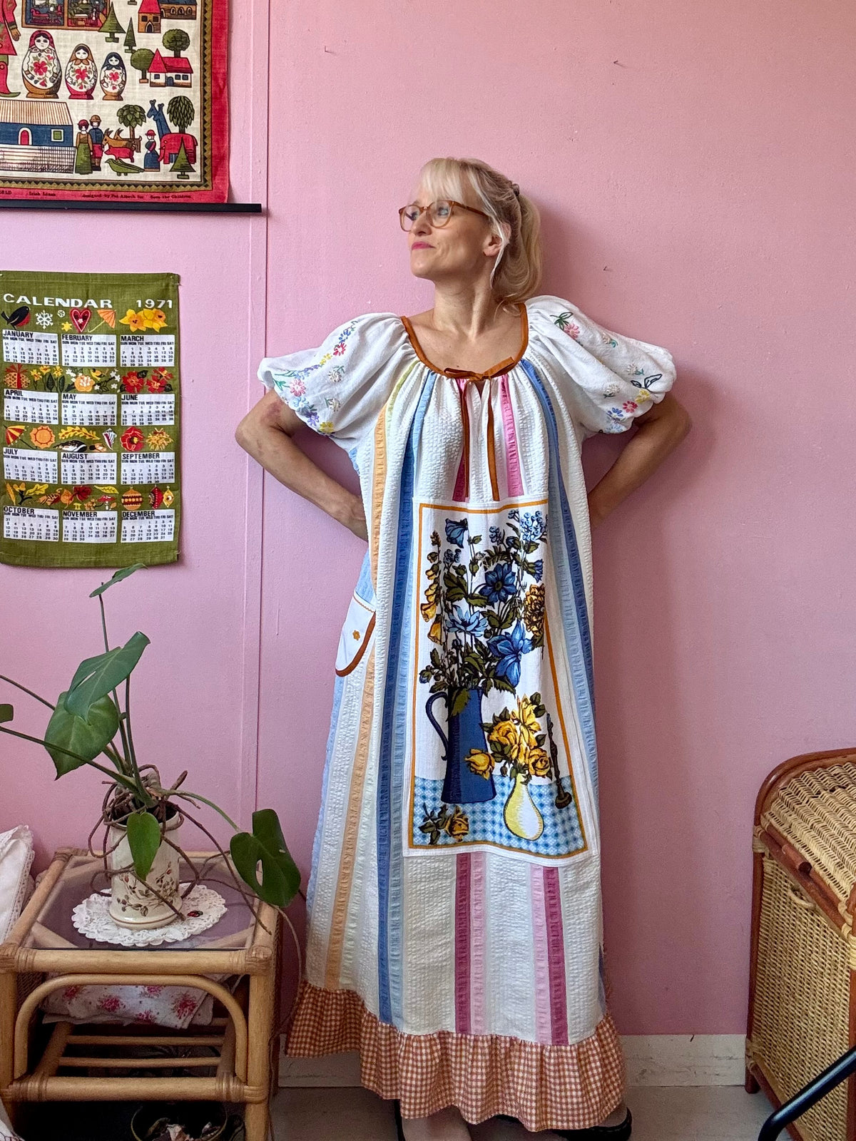 Maxi dress with vintage teatowel