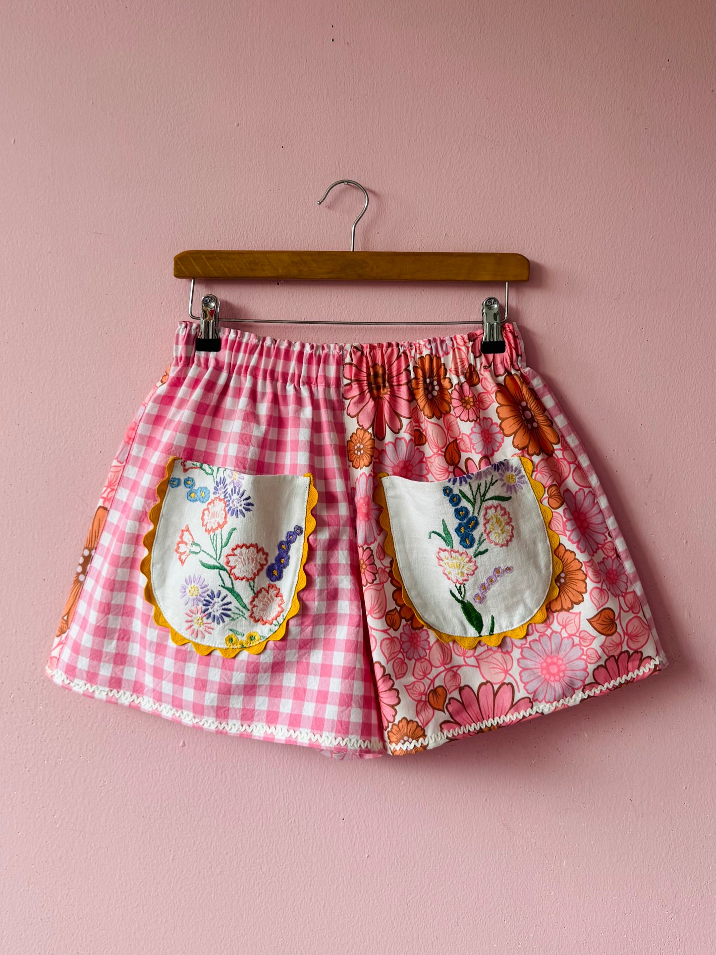 Pink gingham and floral shorts