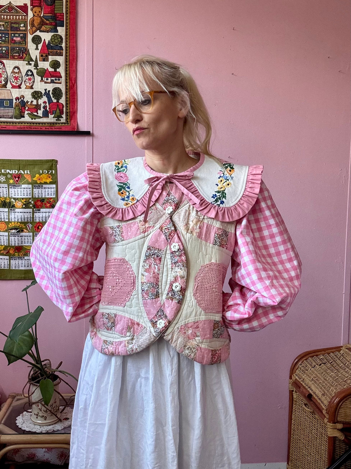Patchwork jacket with gingham sleeves