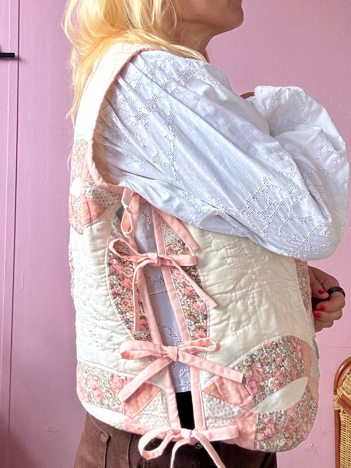 Patchwork vest with side bows