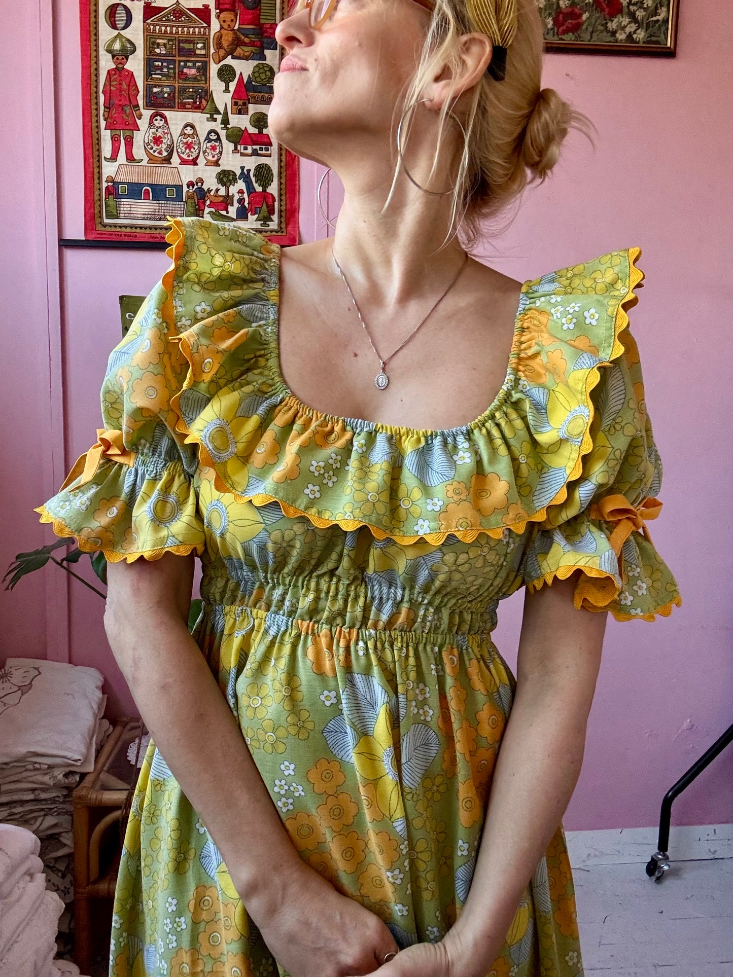 Green/yellow/orange floral dress