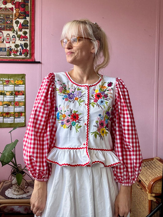Floral and red gingham blouse