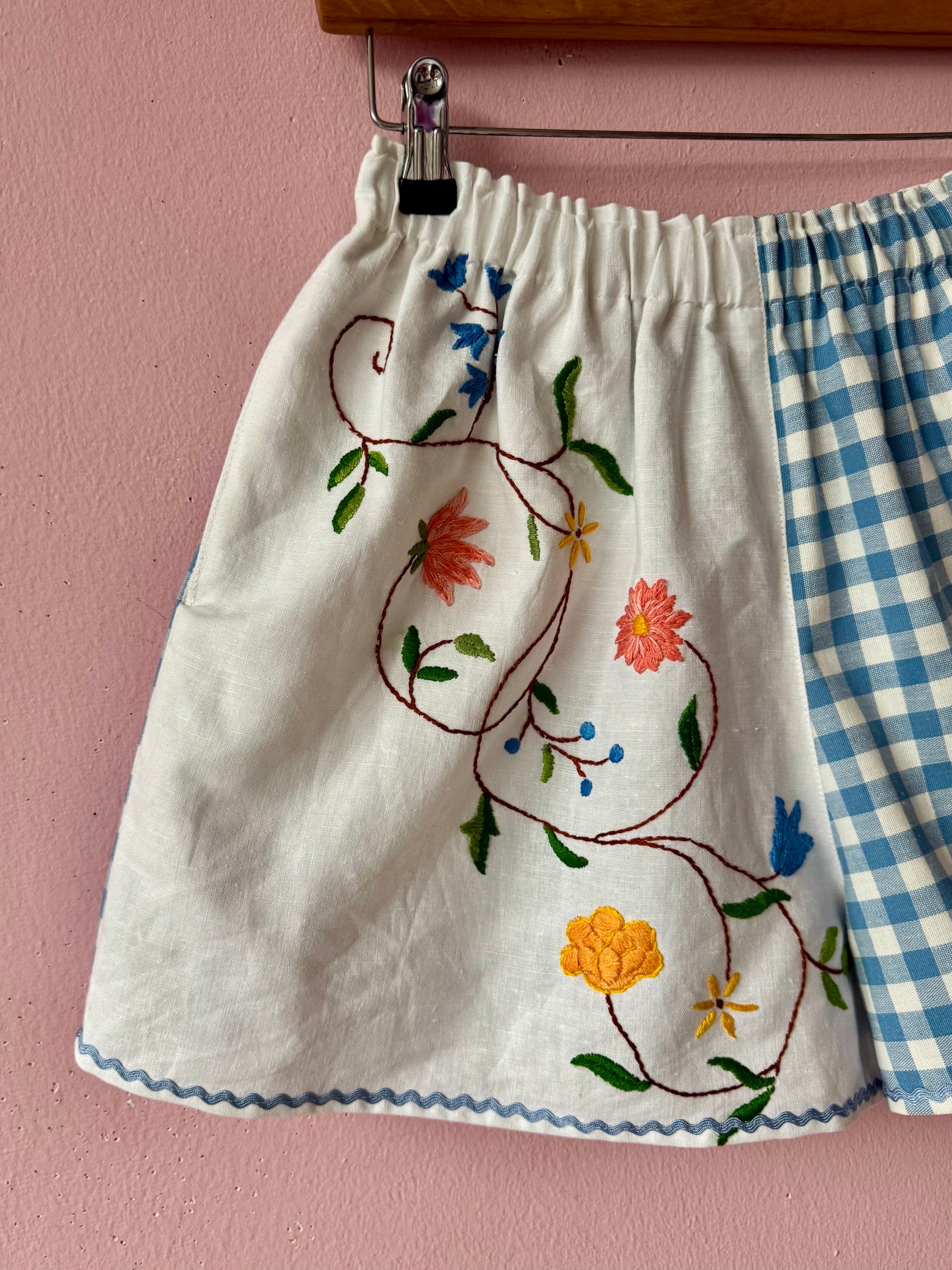 Blue gingham and floral shorts