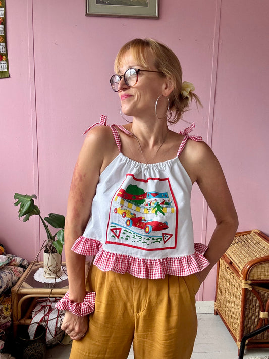 Frilly hankie top with red gingham