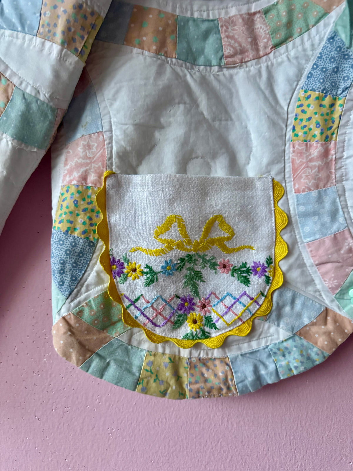 Green patchwork jacket with detachable collar
