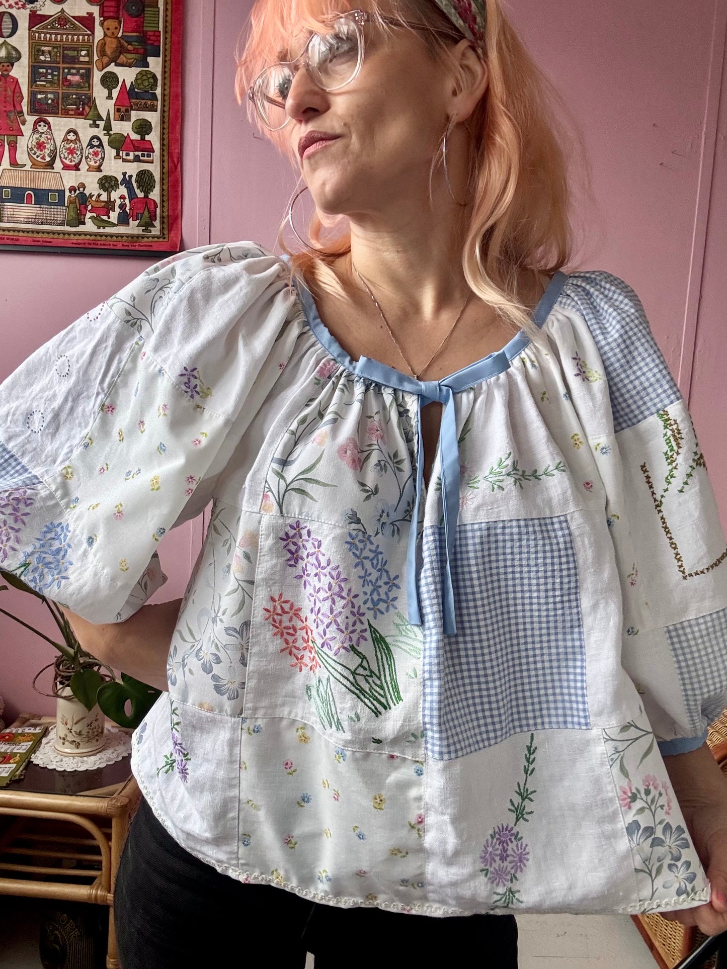 Blue patchwork blouse
