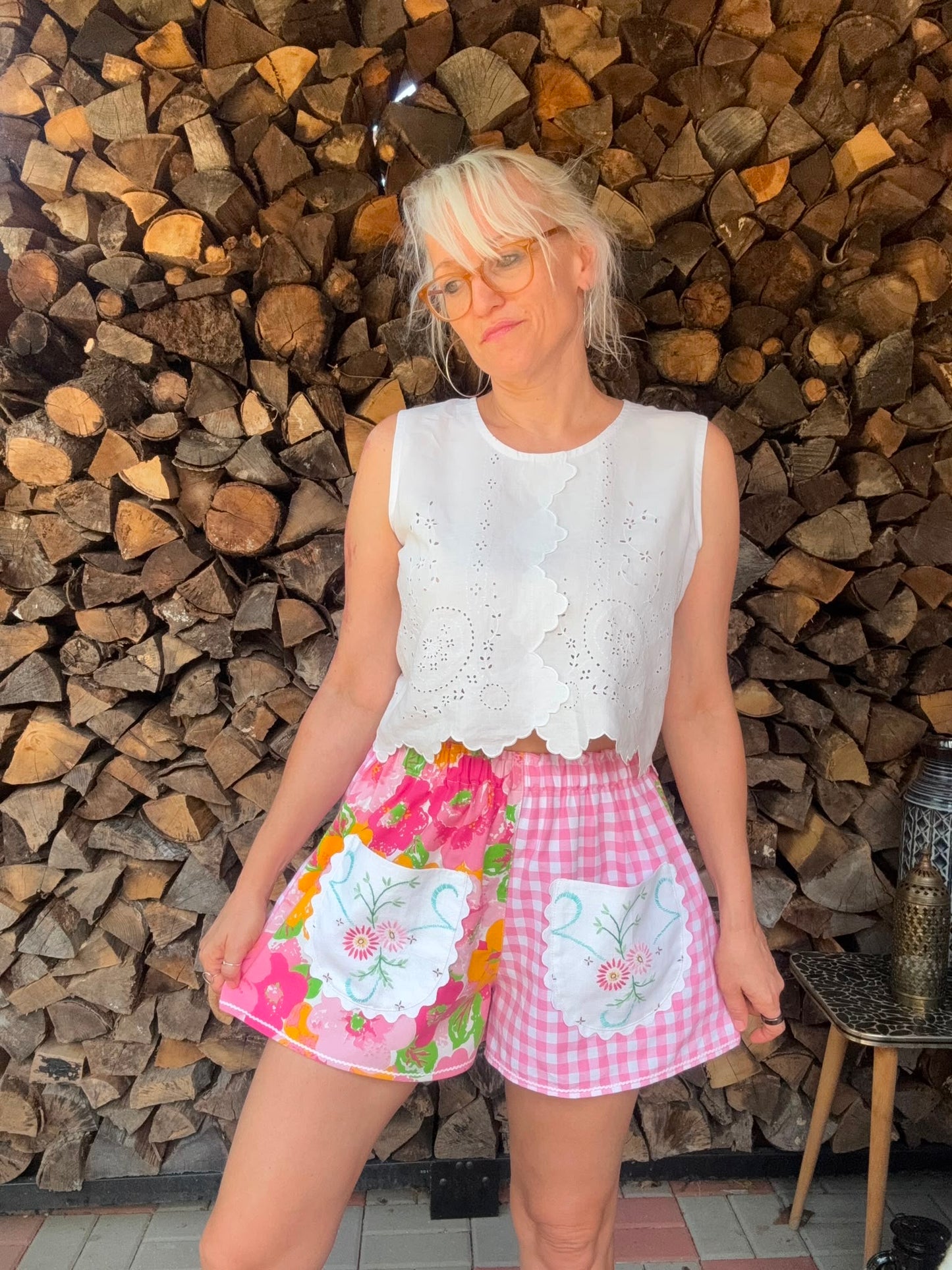 Pink gingham and floral shorts