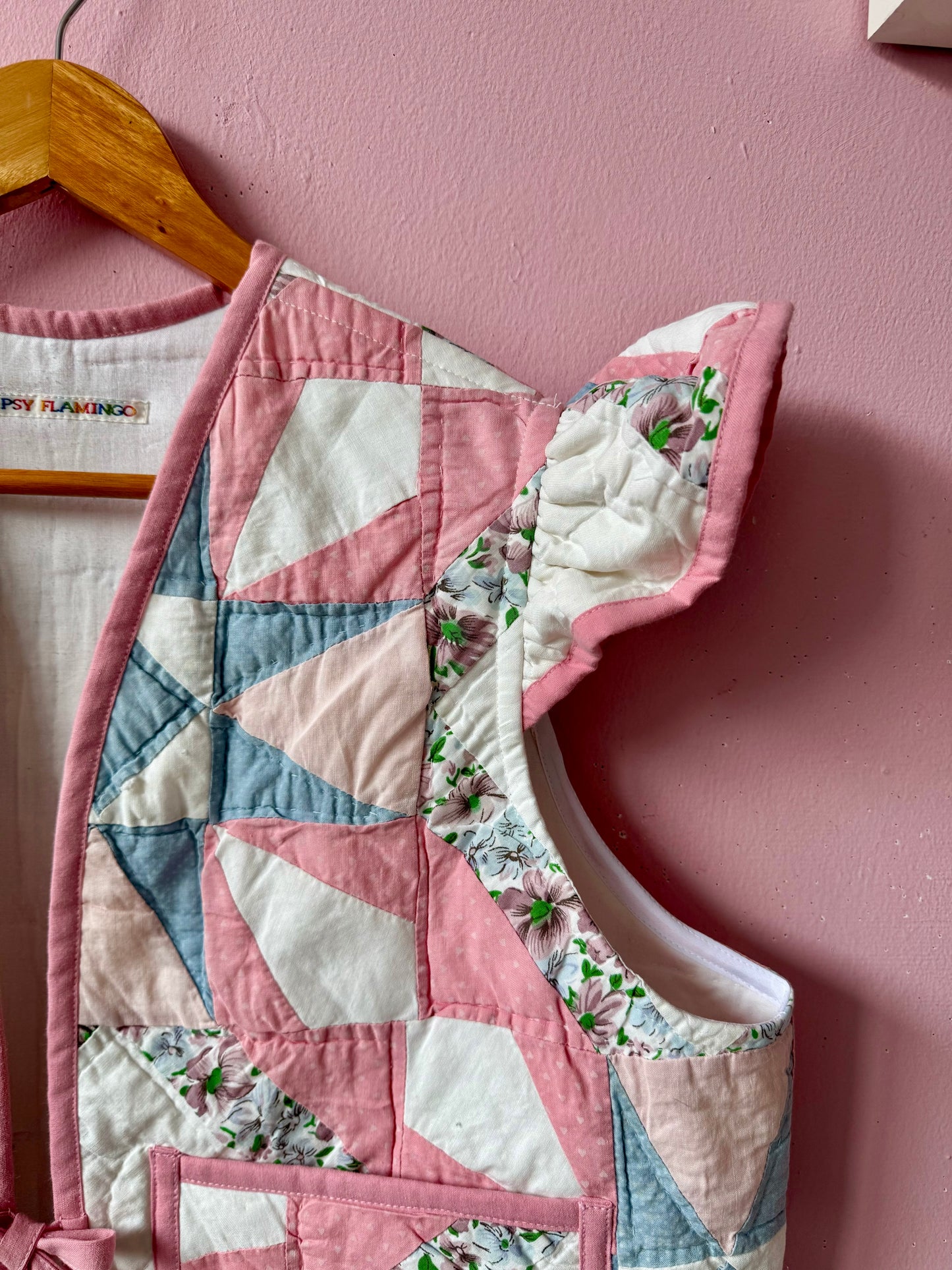 Pink/blue patchwork vest with sleeves