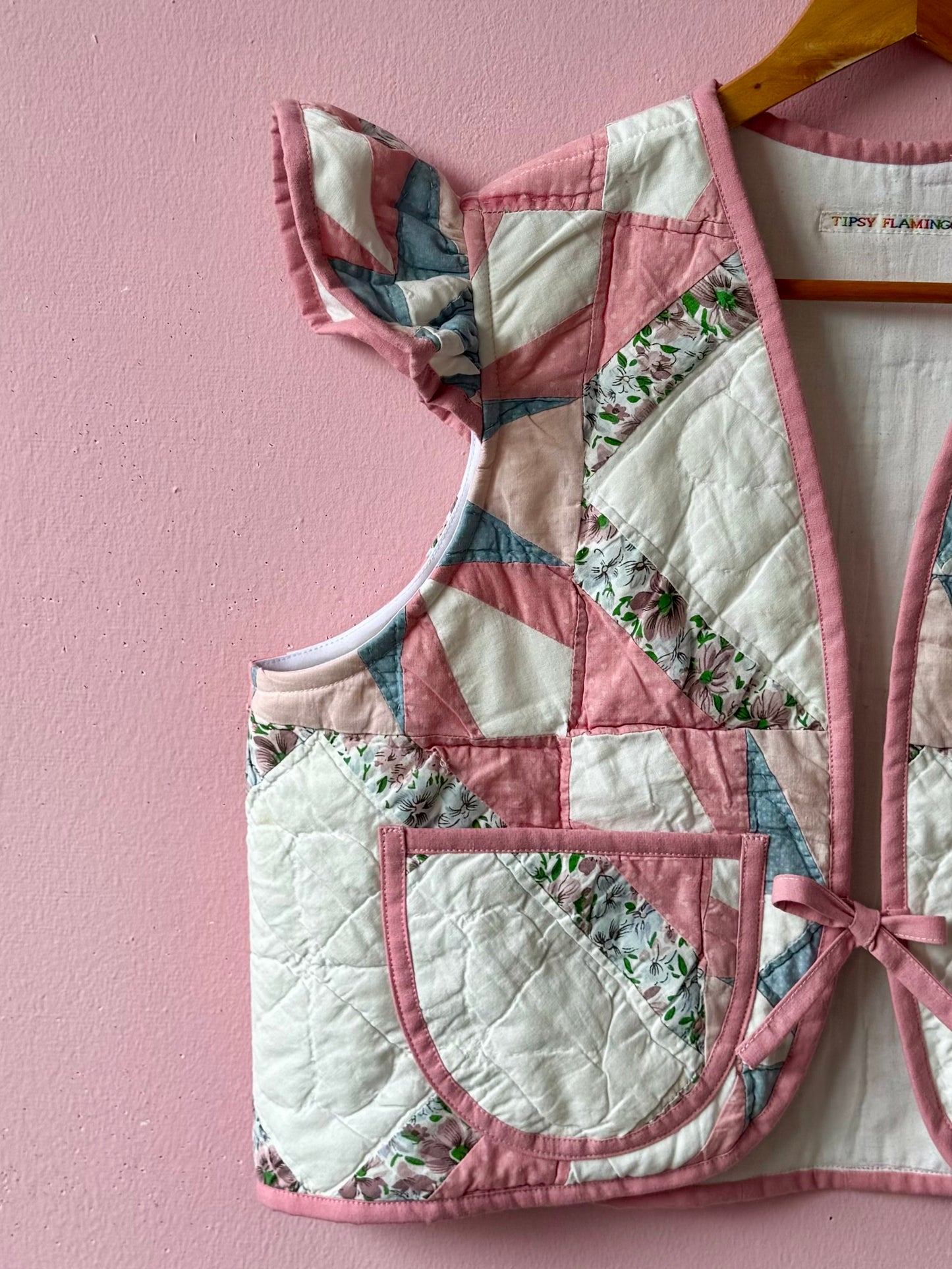 Pink/blue patchwork vest with sleeves