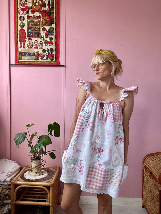 Pink patchwork mini dress