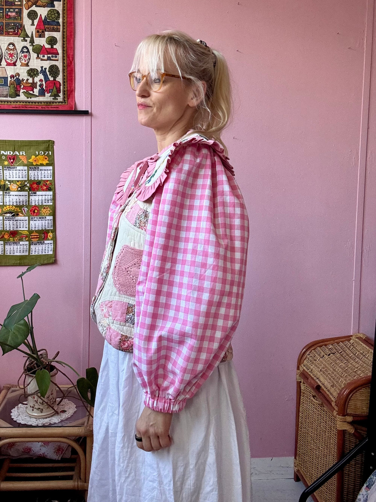 Patchwork jacket with gingham sleeves